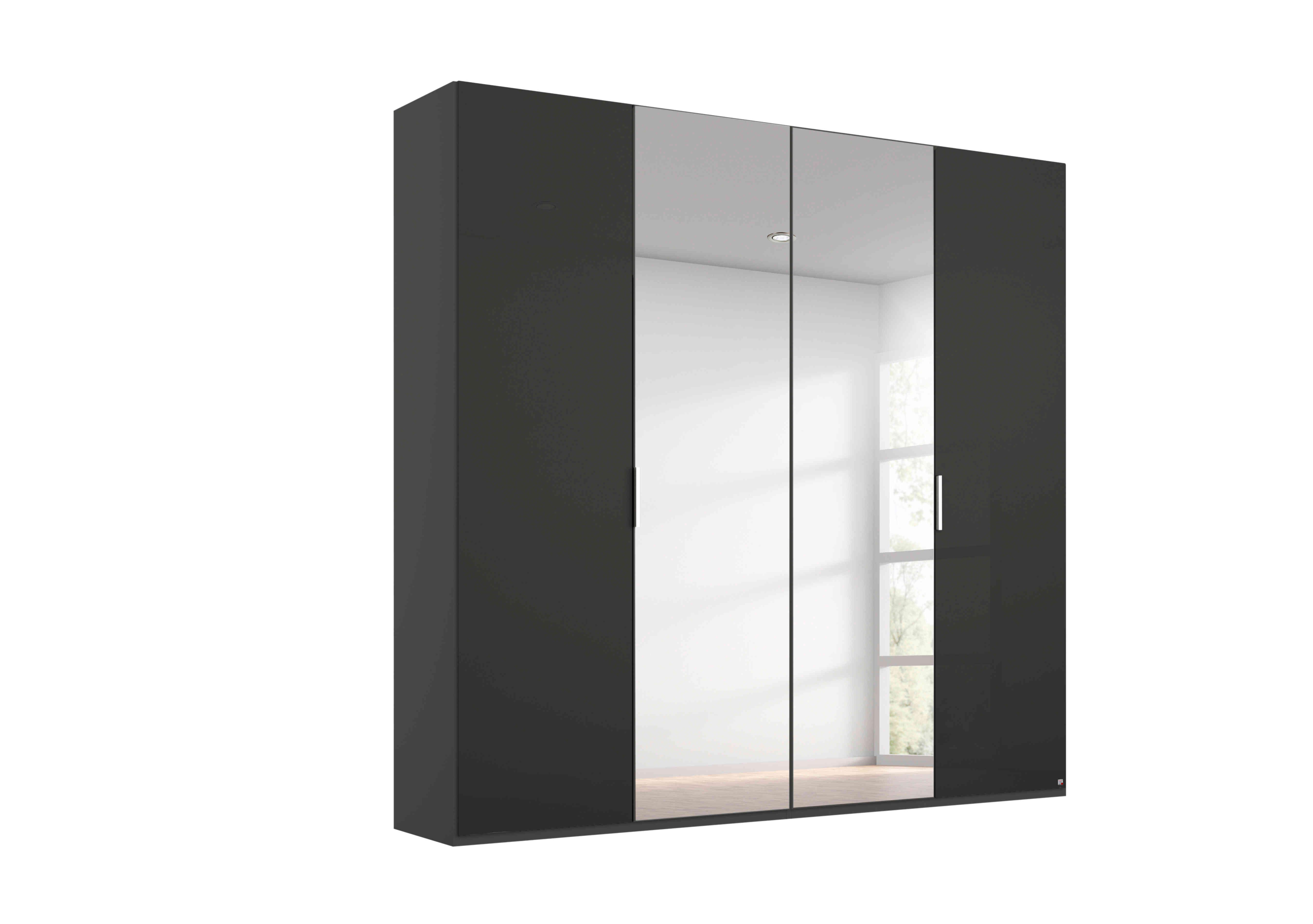 Formes 4 Door Hinged Wardrobe with 2 Glass Doors and 2 Mirrored Doors in A140b Graphite Basalt Front on Furniture Village