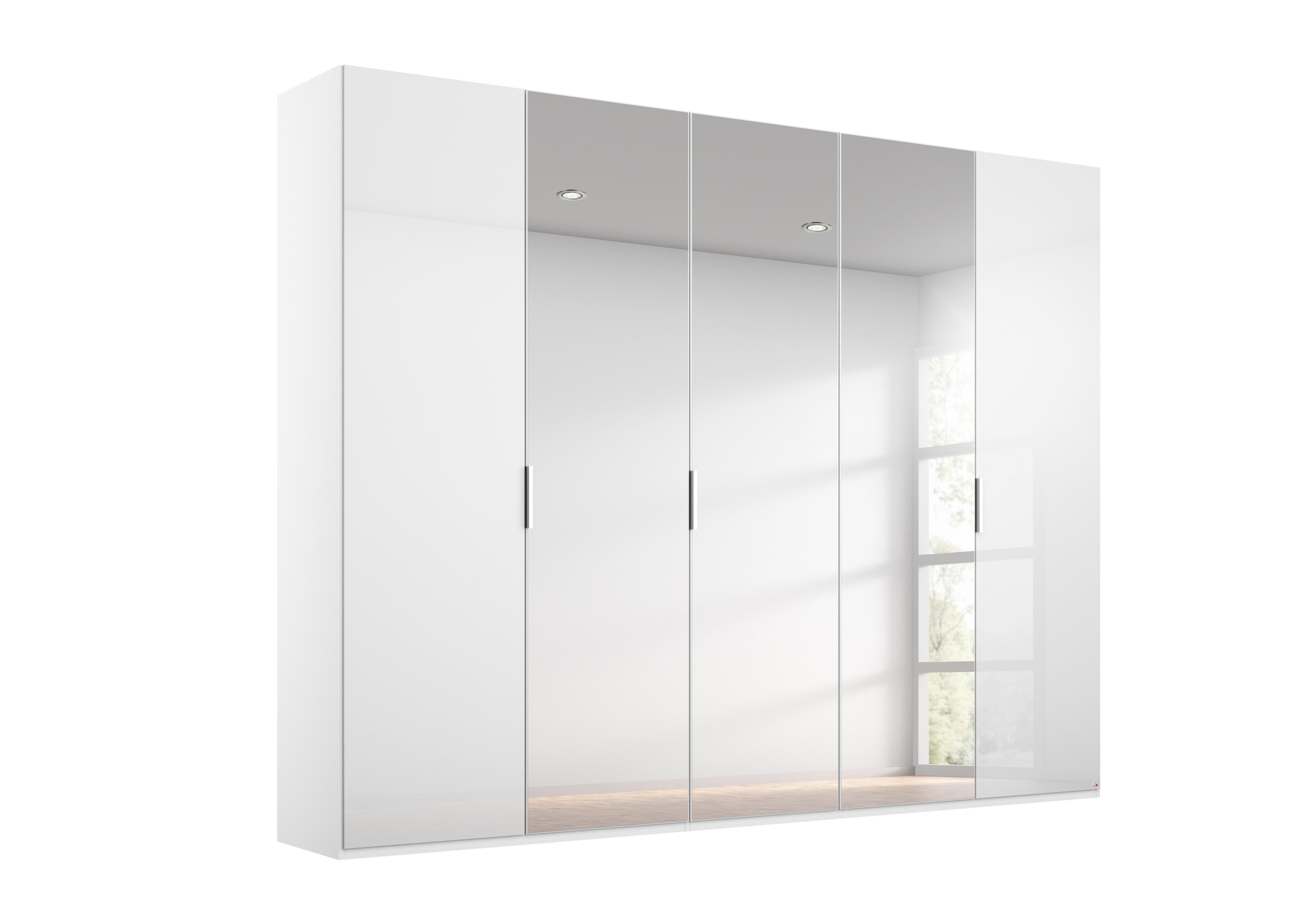 Formes Glass 5 Door Hinged Wardrobe with 3 Mirrors in A131b White White Front on Furniture Village