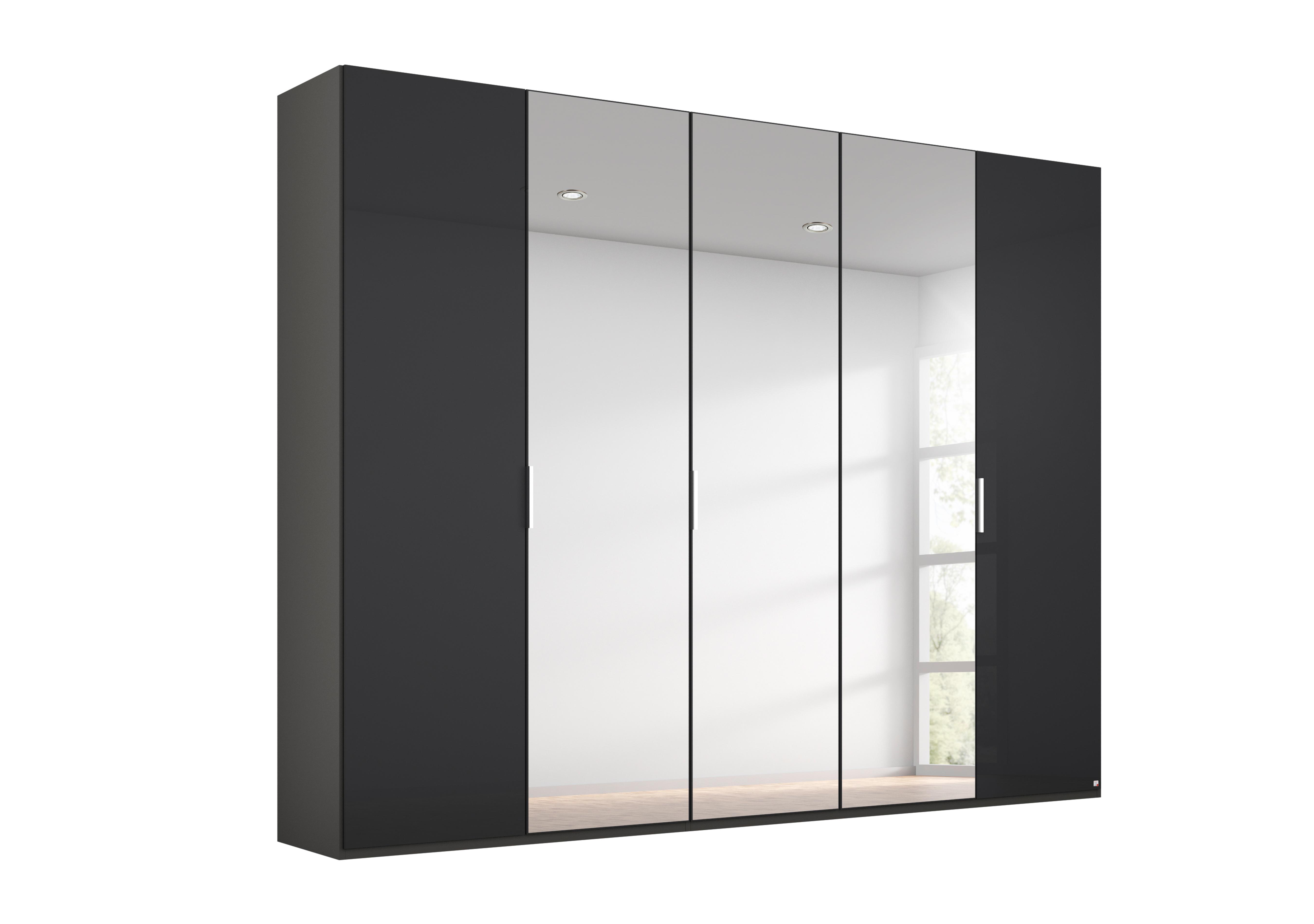 Formes Glass 5 Door Hinged Wardrobe with 3 Mirrors in A140b Graphite Basalt Front on Furniture Village