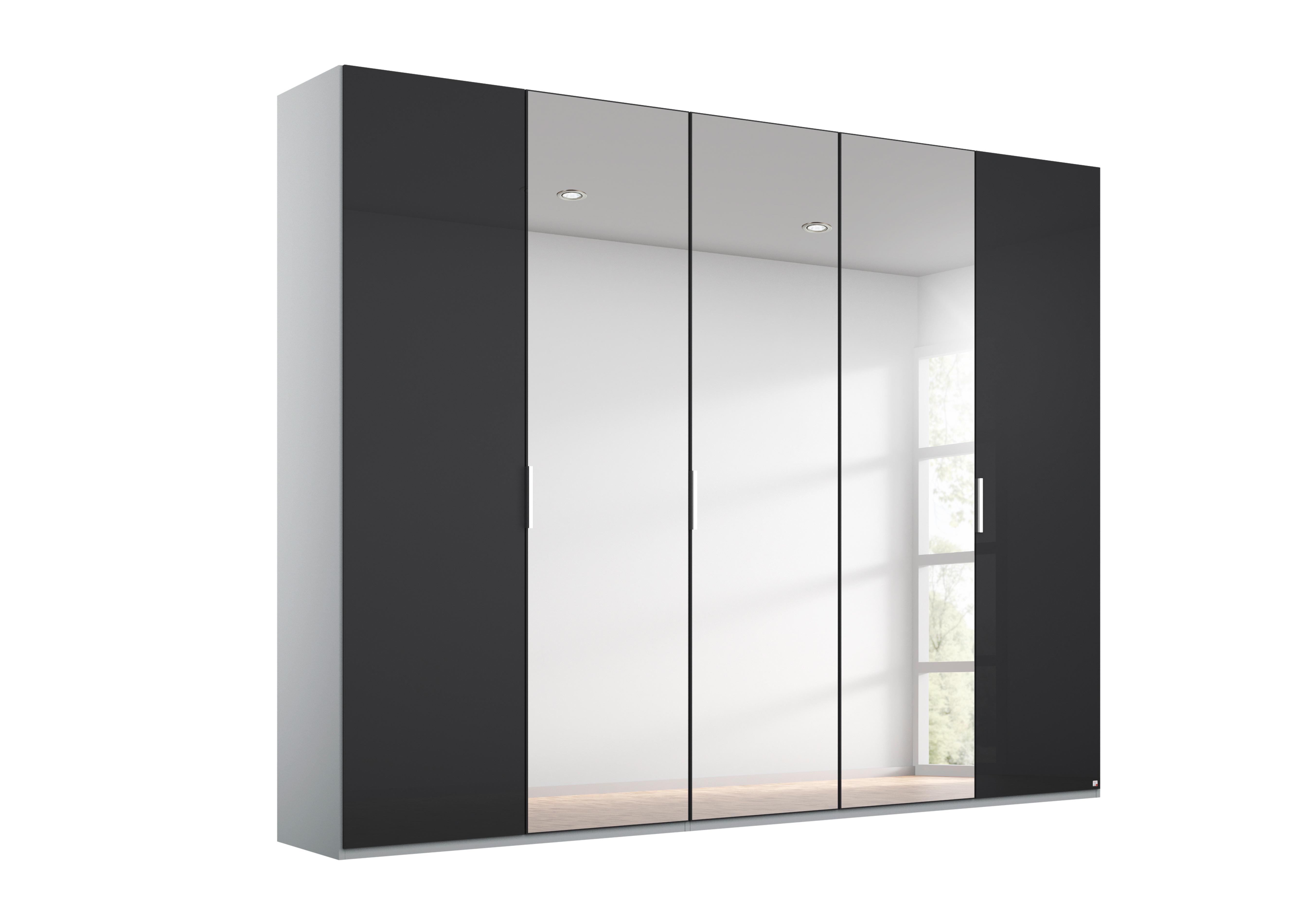 Formes Glass 5 Door Hinged Wardrobe with 3 Mirrors in A144b Silk Grey Basalt Front on Furniture Village