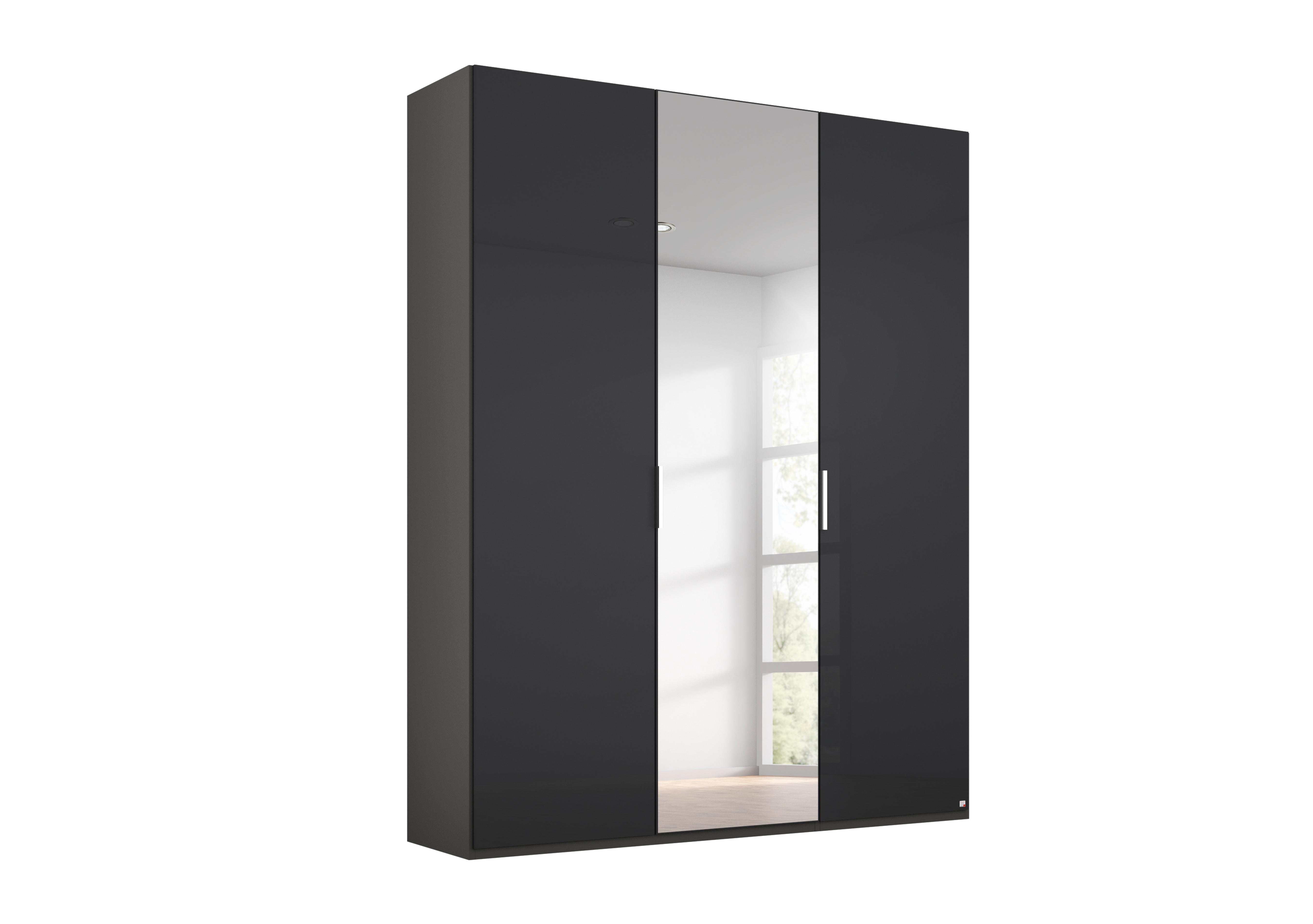 Formes Glass 3 Door Hinged Wardrobe with 1 Mirror in A140b Graphite Basalt Front on Furniture Village
