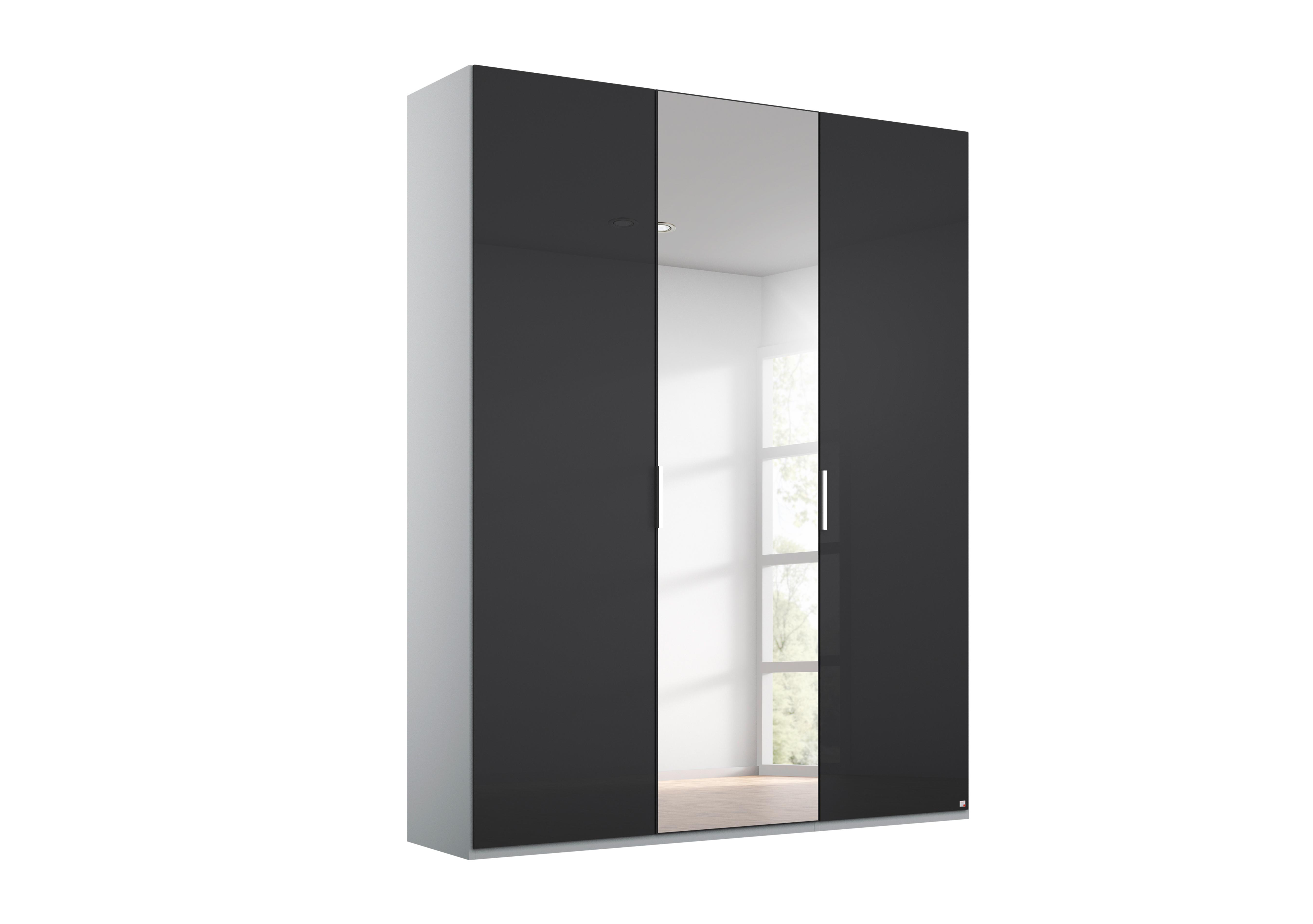 Formes Glass 3 Door Hinged Wardrobe with 1 Mirror in A144b Silk Grey Basalt Front on Furniture Village
