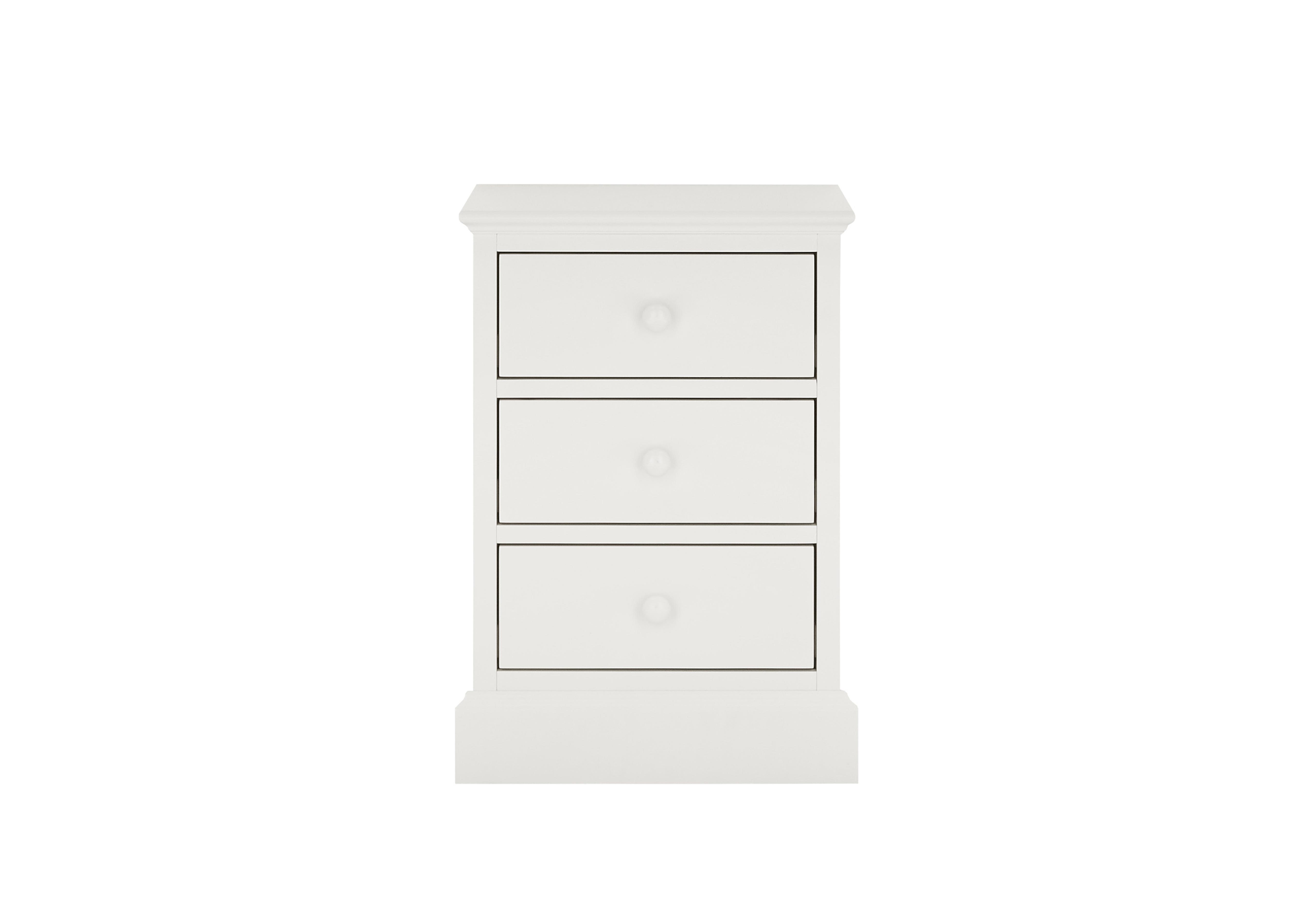 Faye 3 Drawer Bedside Table in White on Furniture Village