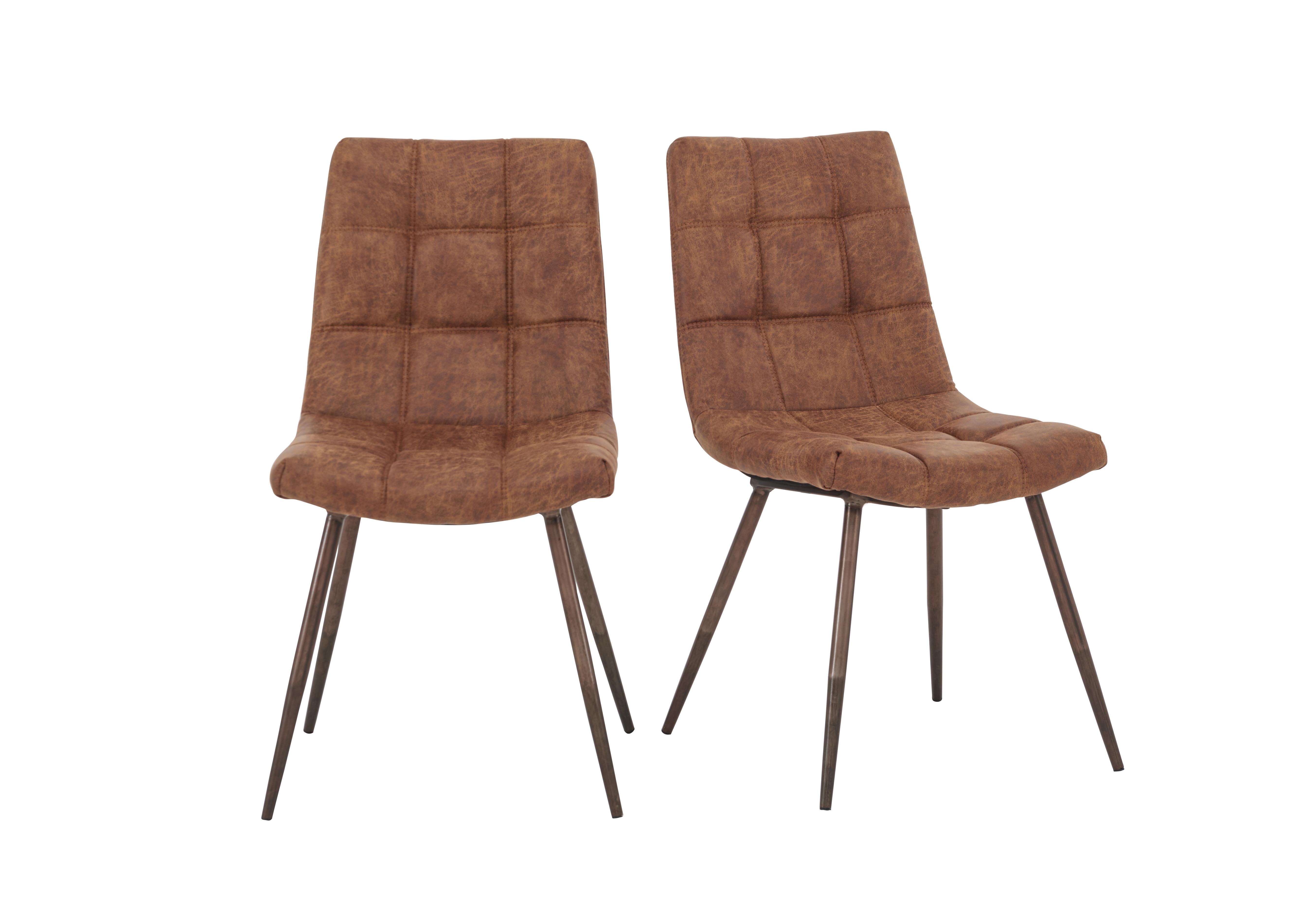 Walker Pair of Dining Chairs in Brown Faux Leather on Furniture Village