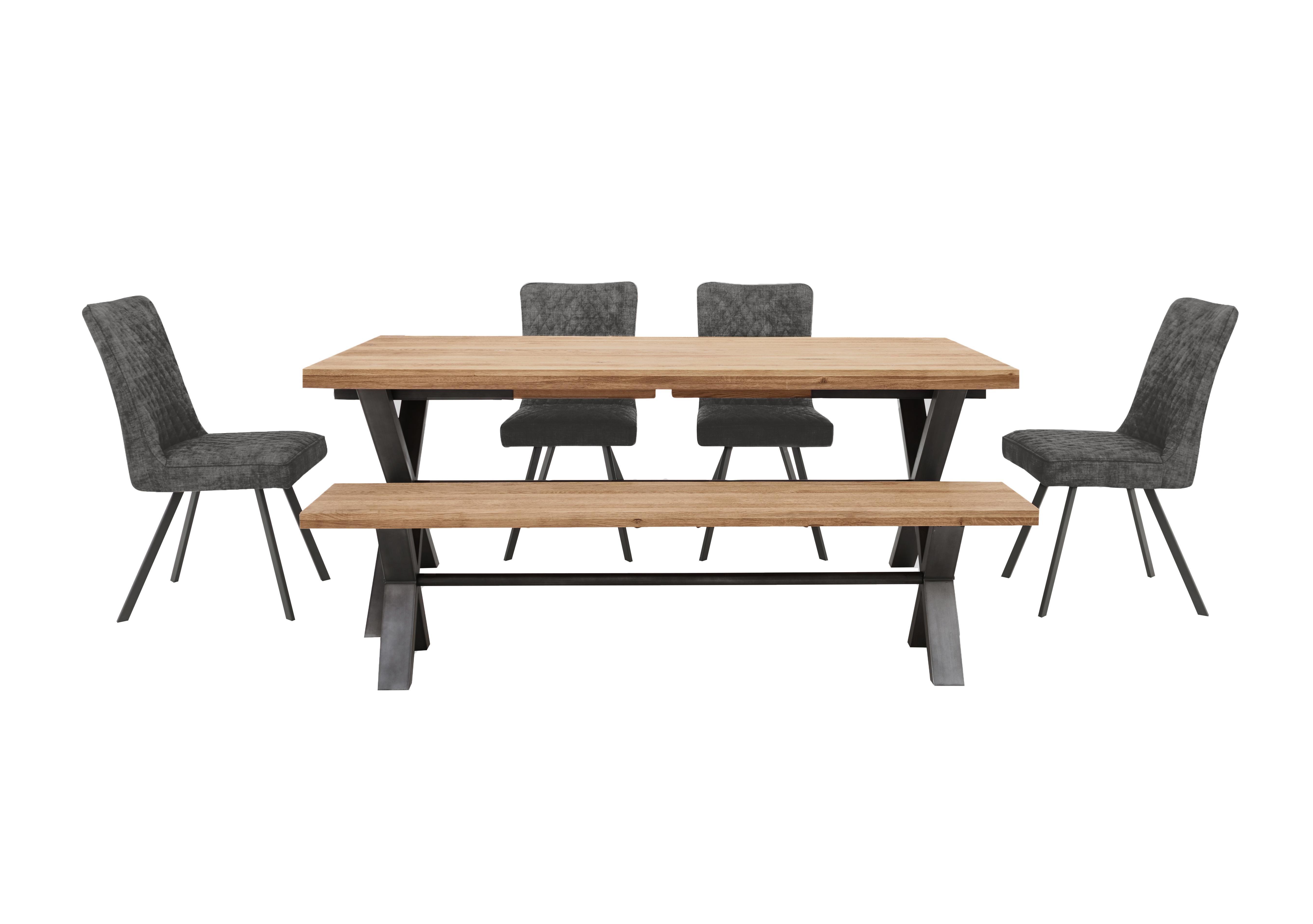 Earth Large Straight Edge Dining Table with a Large Dining Bench and 4 Dining Chairs in Graphite on Furniture Village