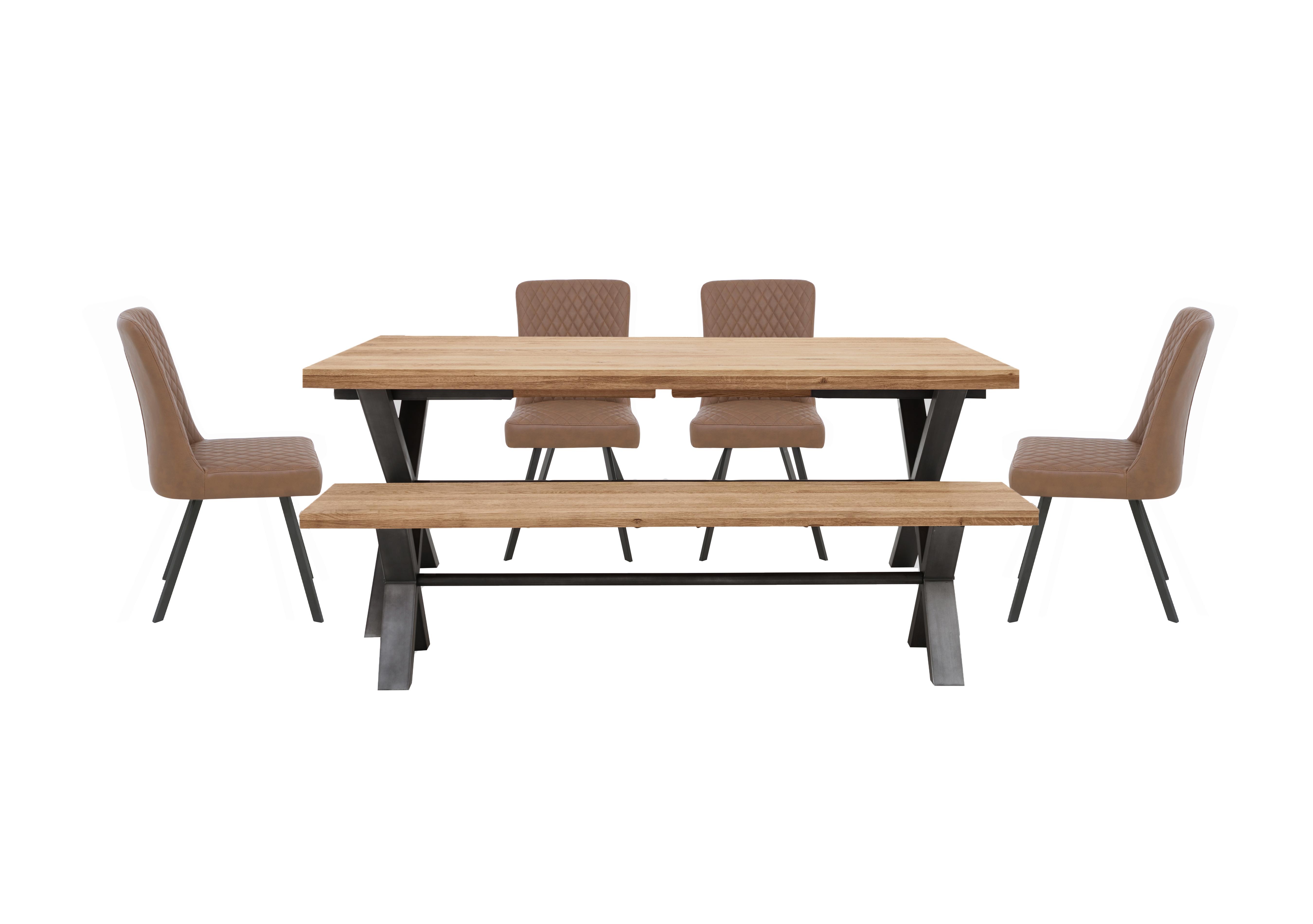 Earth Large Dining Table With Bench and 4 Dining Chairs in Tan on Furniture Village