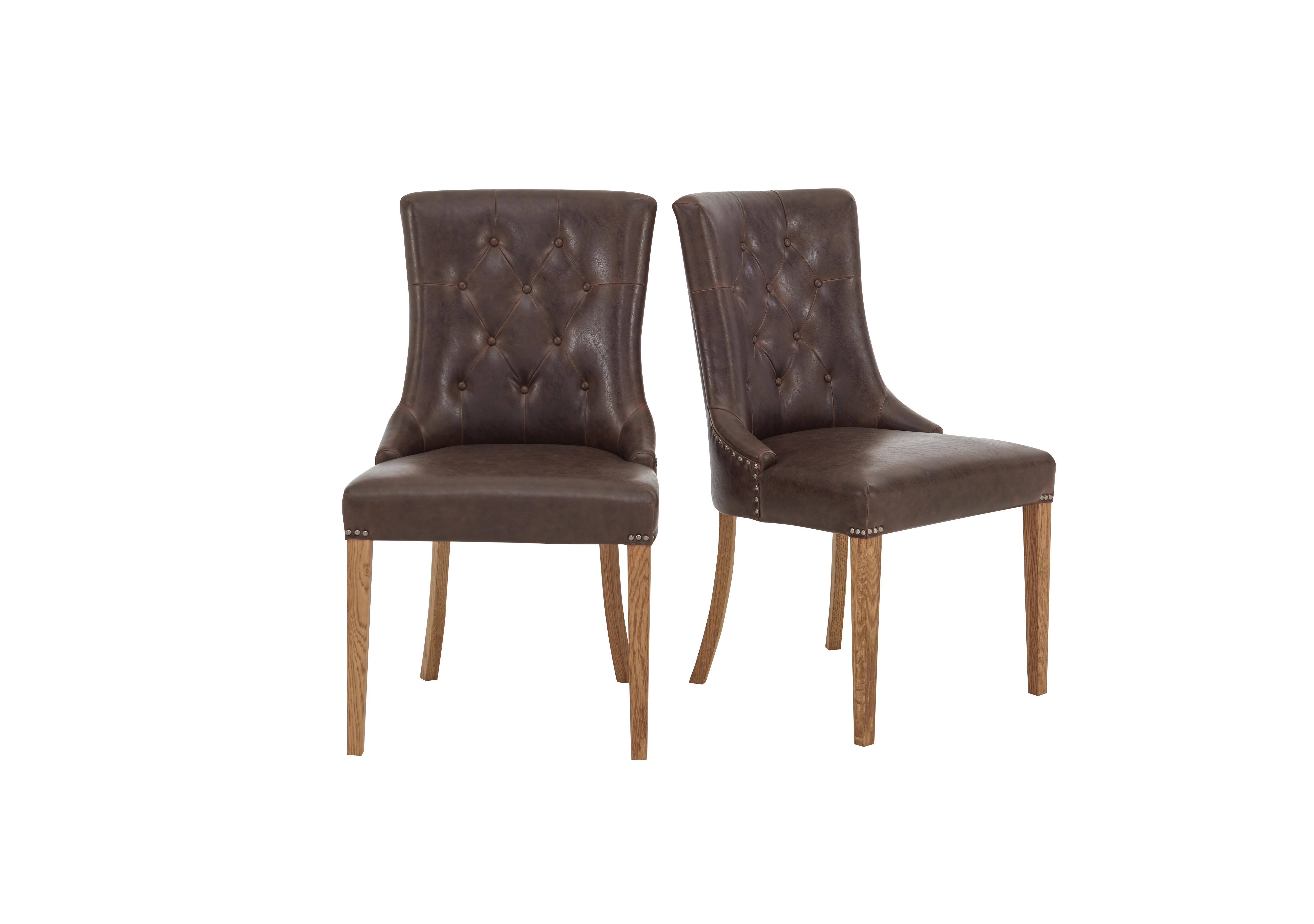 Pattern Pair of Scoop Dining Chairs in Oak Legs / Espresso Faux Lthr on Furniture Village
