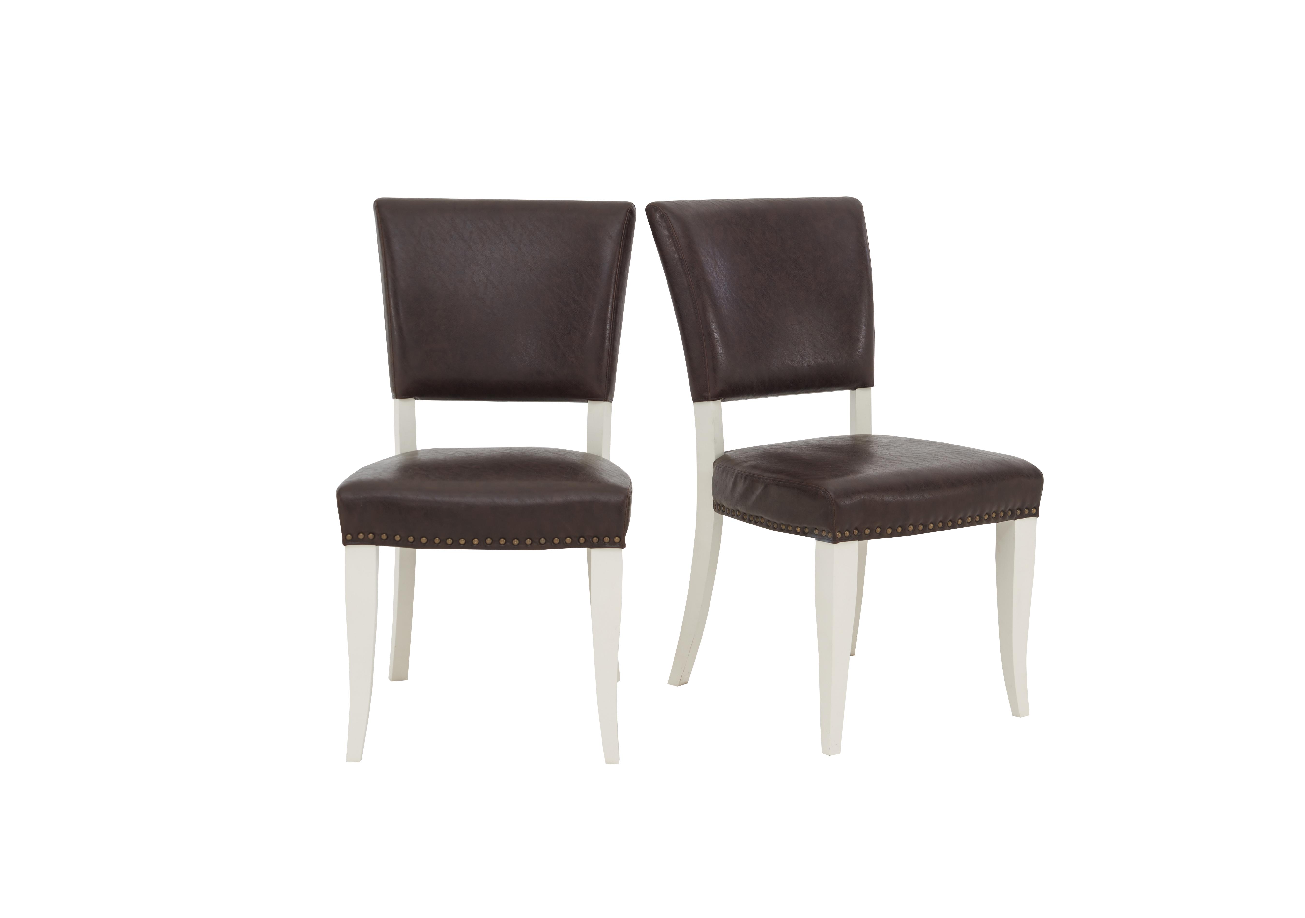 Pattern Pair of Dining Chairs in White Legs / Espresso Faux Lth on Furniture Village