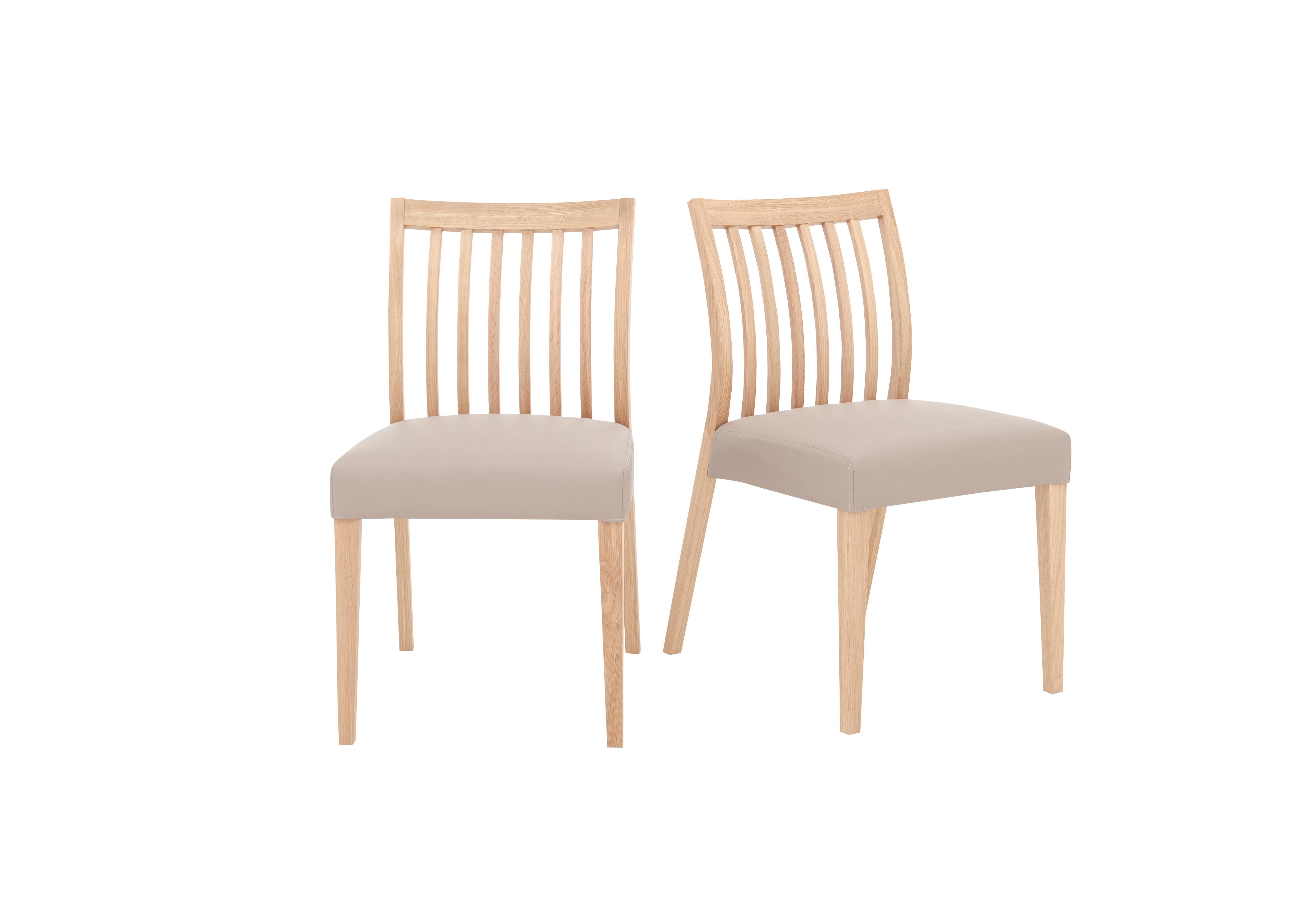 Duplex Pair of Low Slatted-Back Dining Chairs in Grey Bonded Faux Leather on Furniture Village