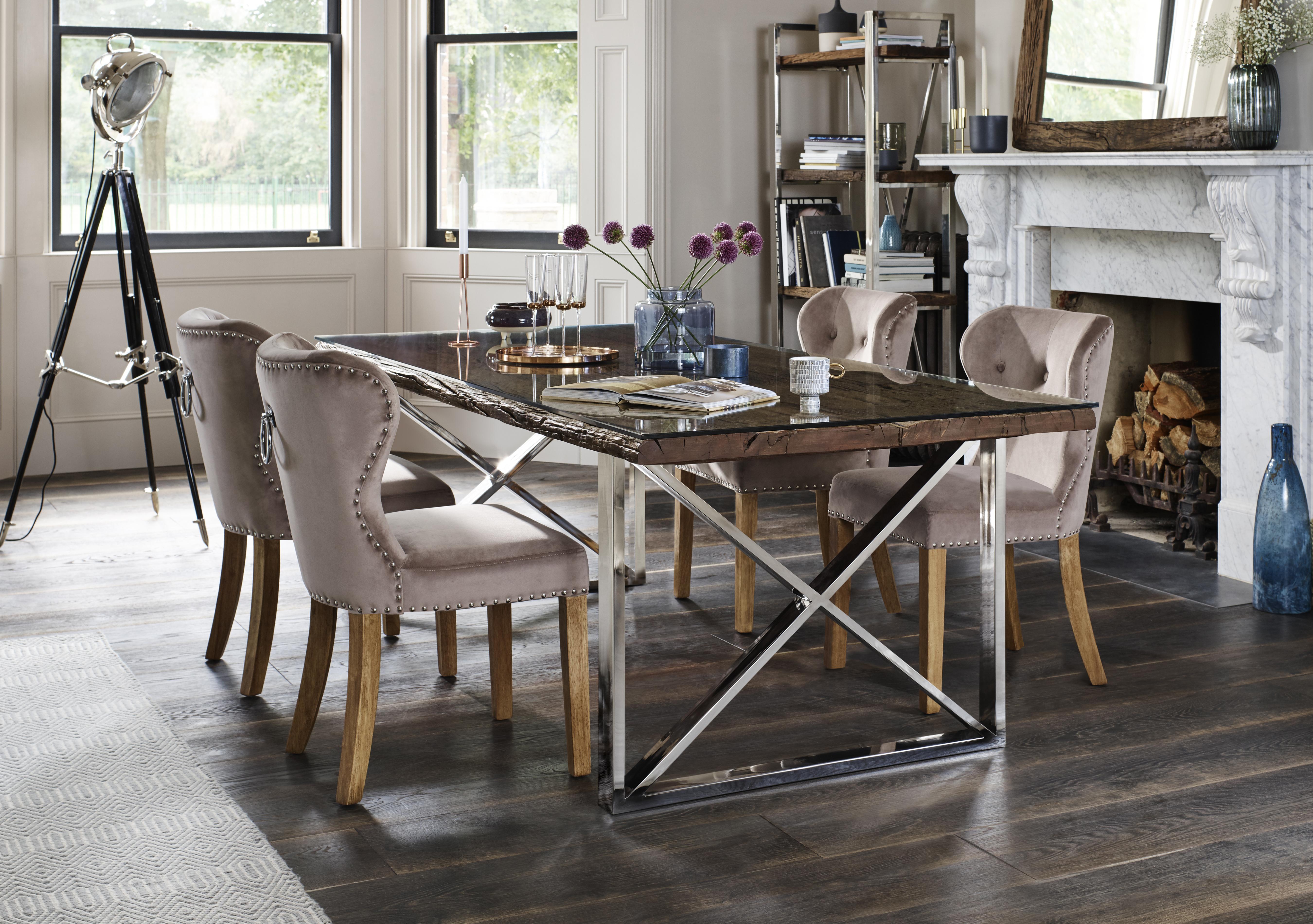 Chennai Dining Table with X-Leg Base and 4 Upholstered Dining Chairs in  on Furniture Village