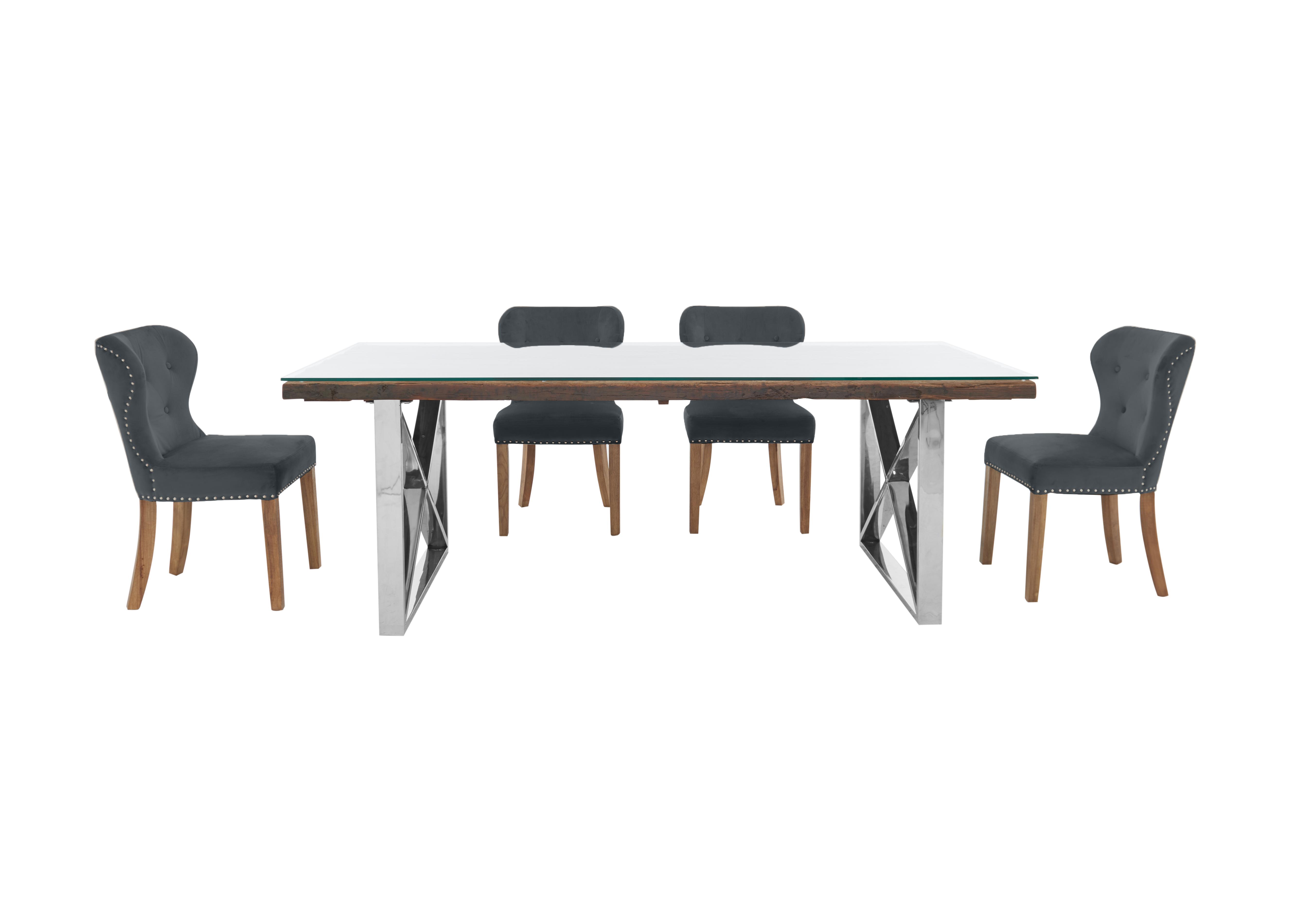 Chennai Dining Table with X-Leg Base and 4 Upholstered Dining Chairs in Grey Chairs on Furniture Village