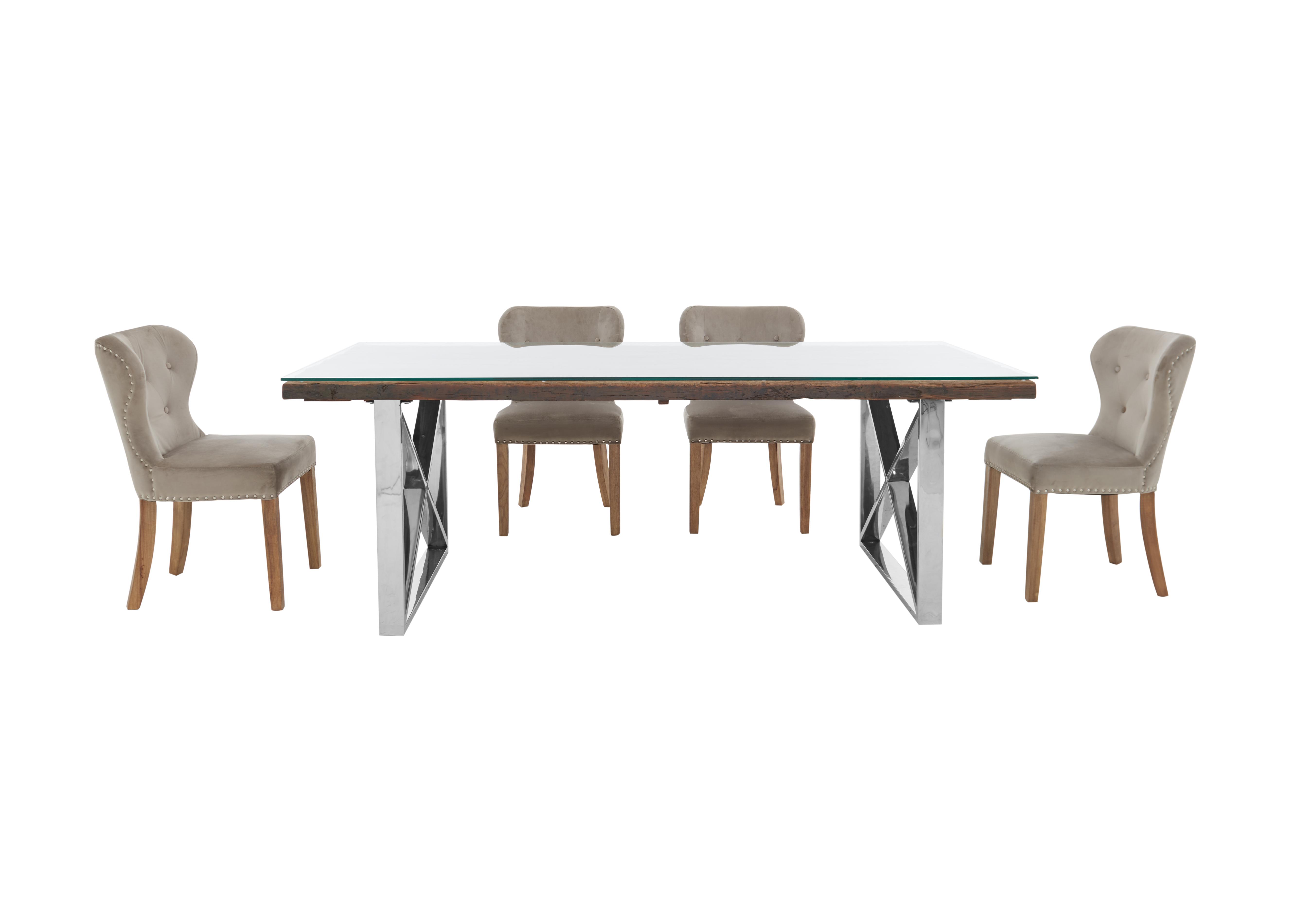 Chennai Dining Table with X-Leg Base and 4 Upholstered Dining Chairs in Taupe Chairs on Furniture Village