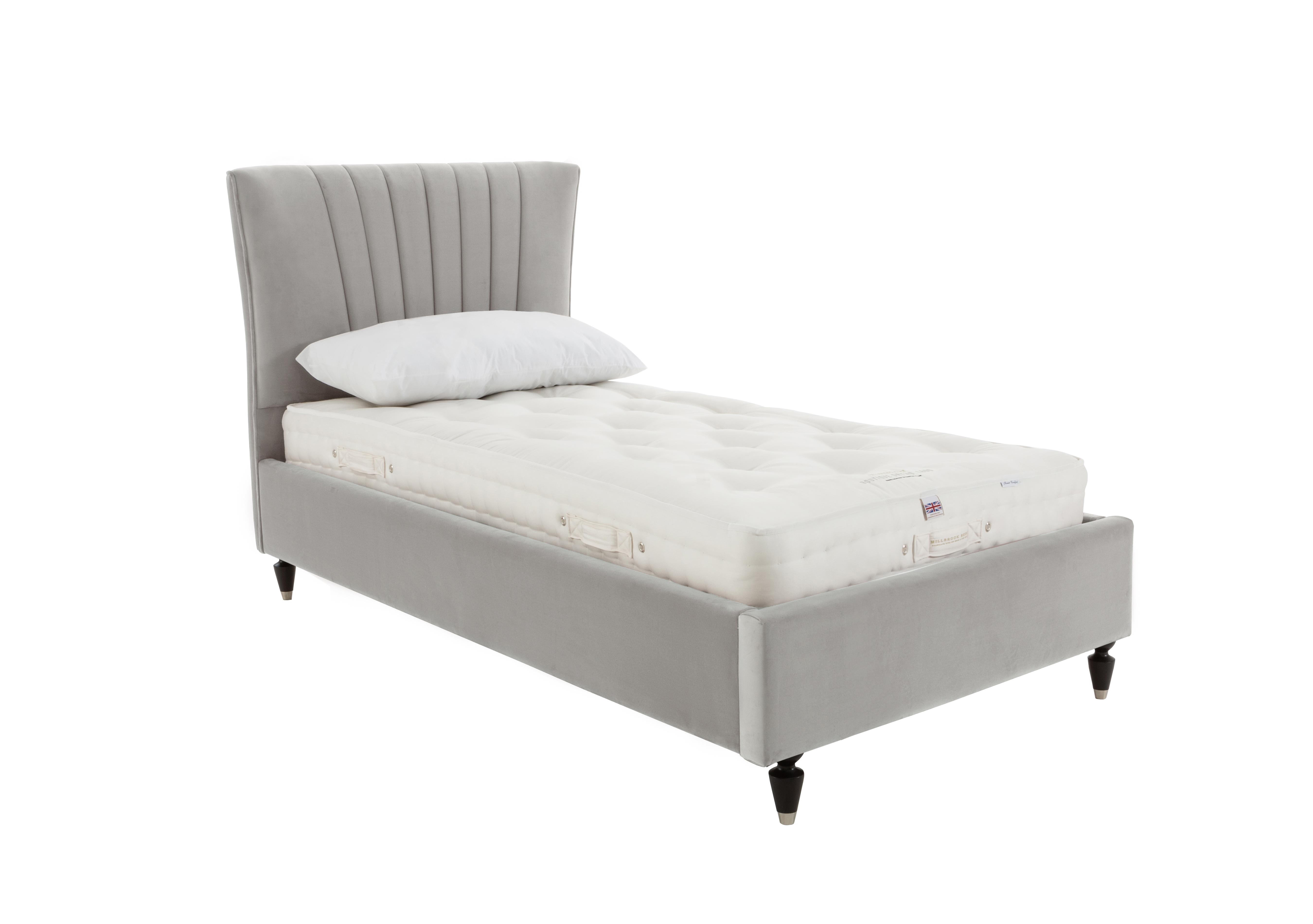 Narla Bed Frame in Velvet Silver Dark Leg on Furniture Village