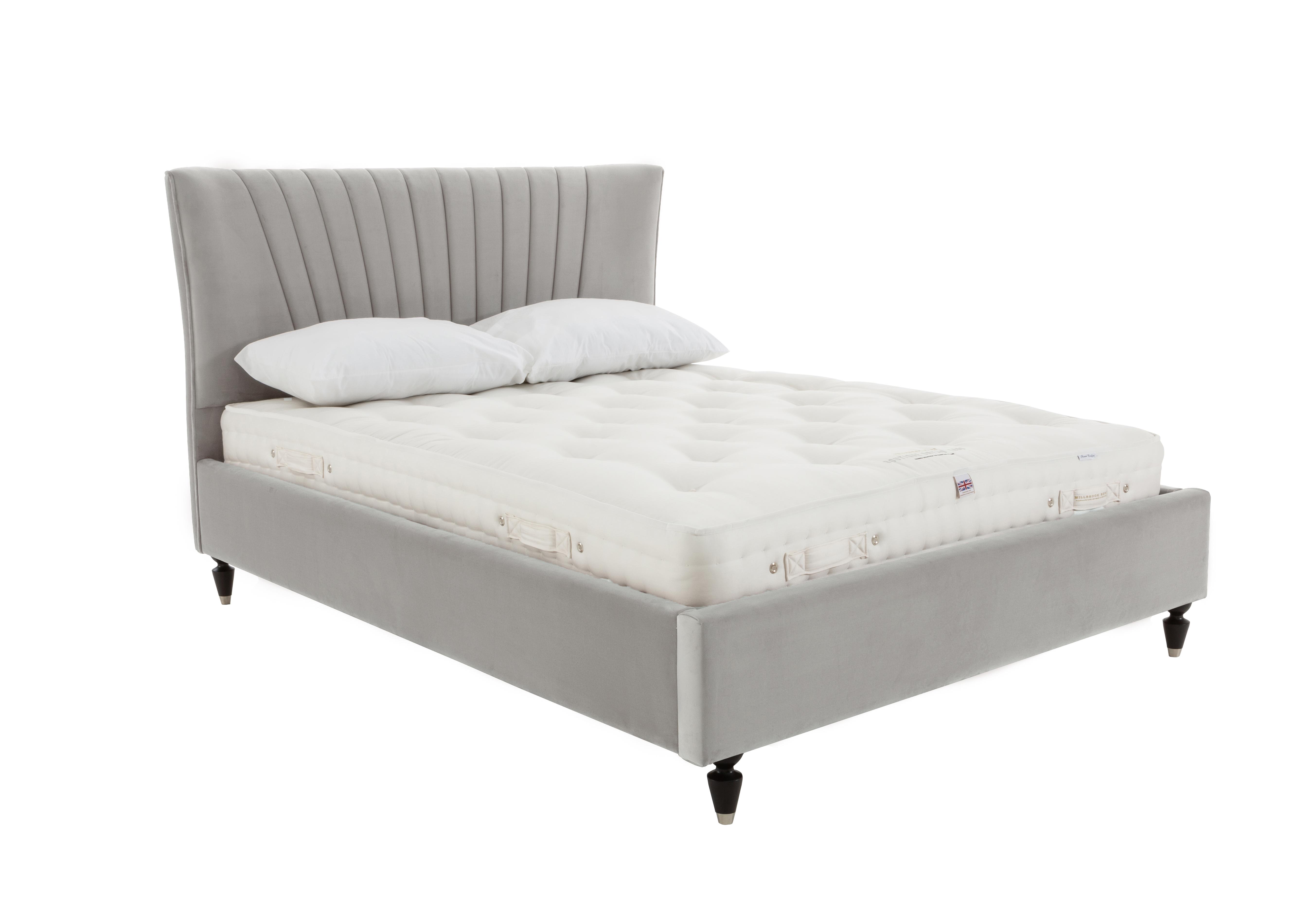 Narla Bed Frame in Velvet Silver Dark Leg on Furniture Village