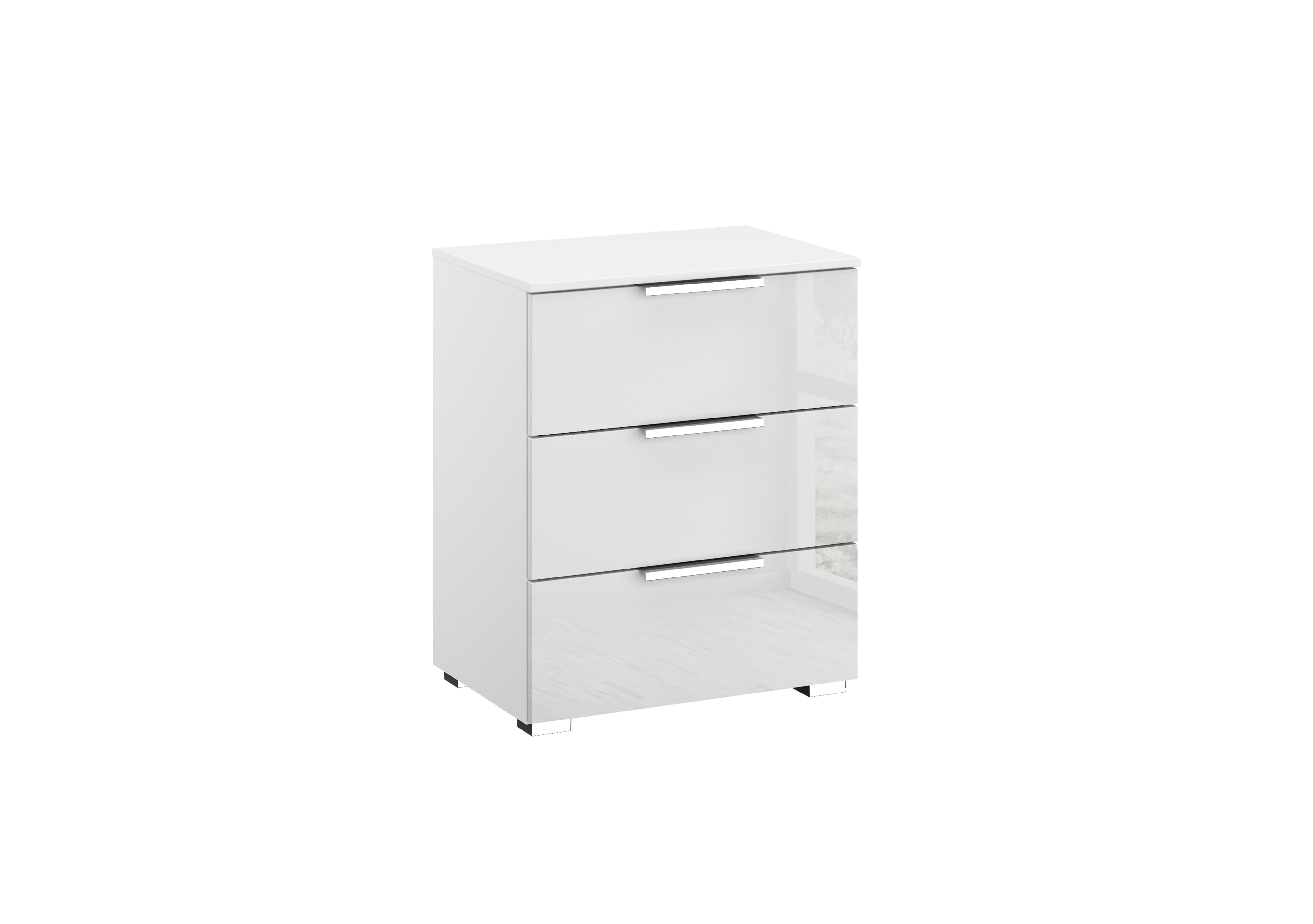 Perth 3 Drawer Bedside Chest in Z2600 White Carc/White Glass on Furniture Village