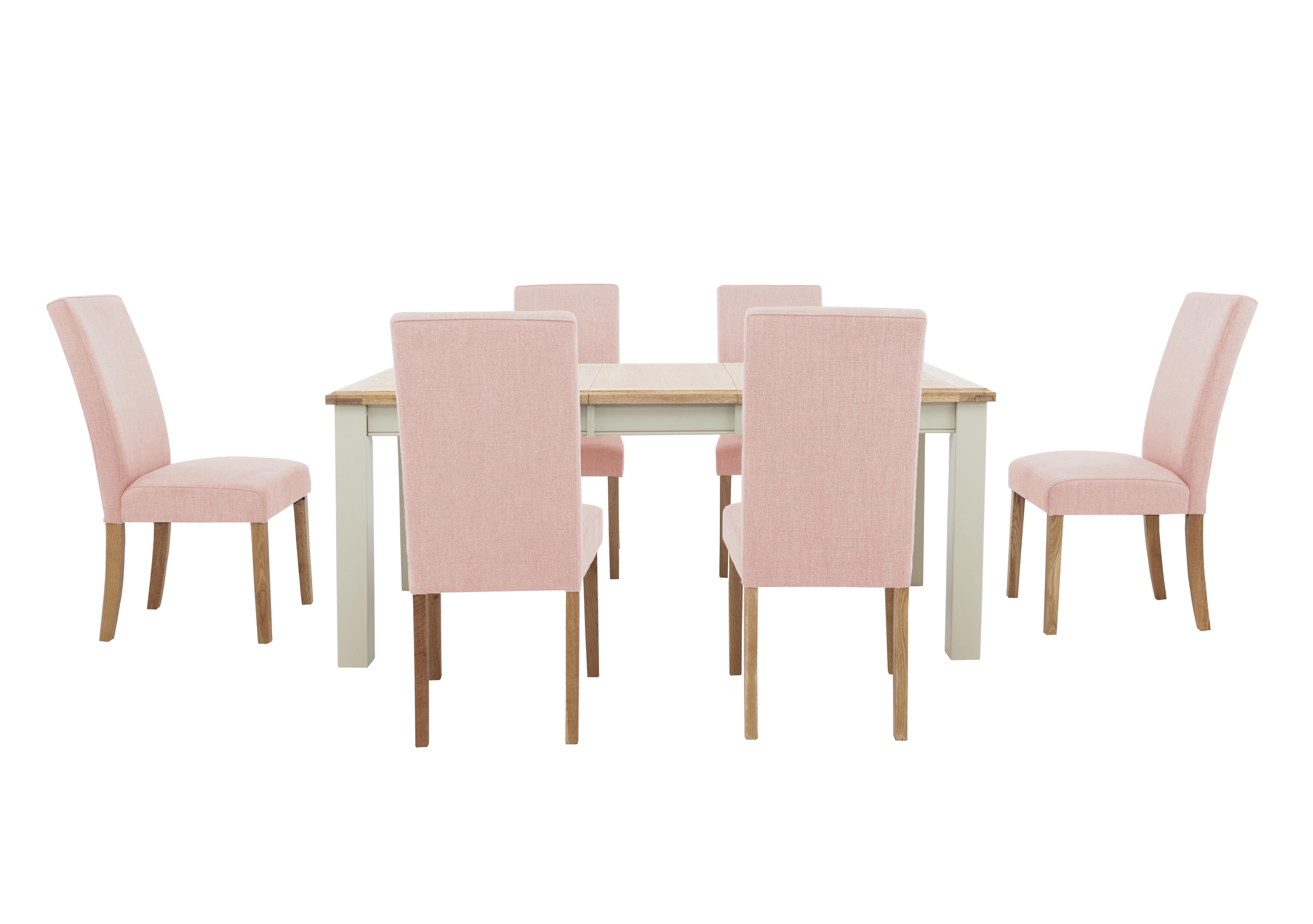 Angeles Rectangular Extending Dining Table and 6 Fabric Dining Chairs in Rose on Furniture Village
