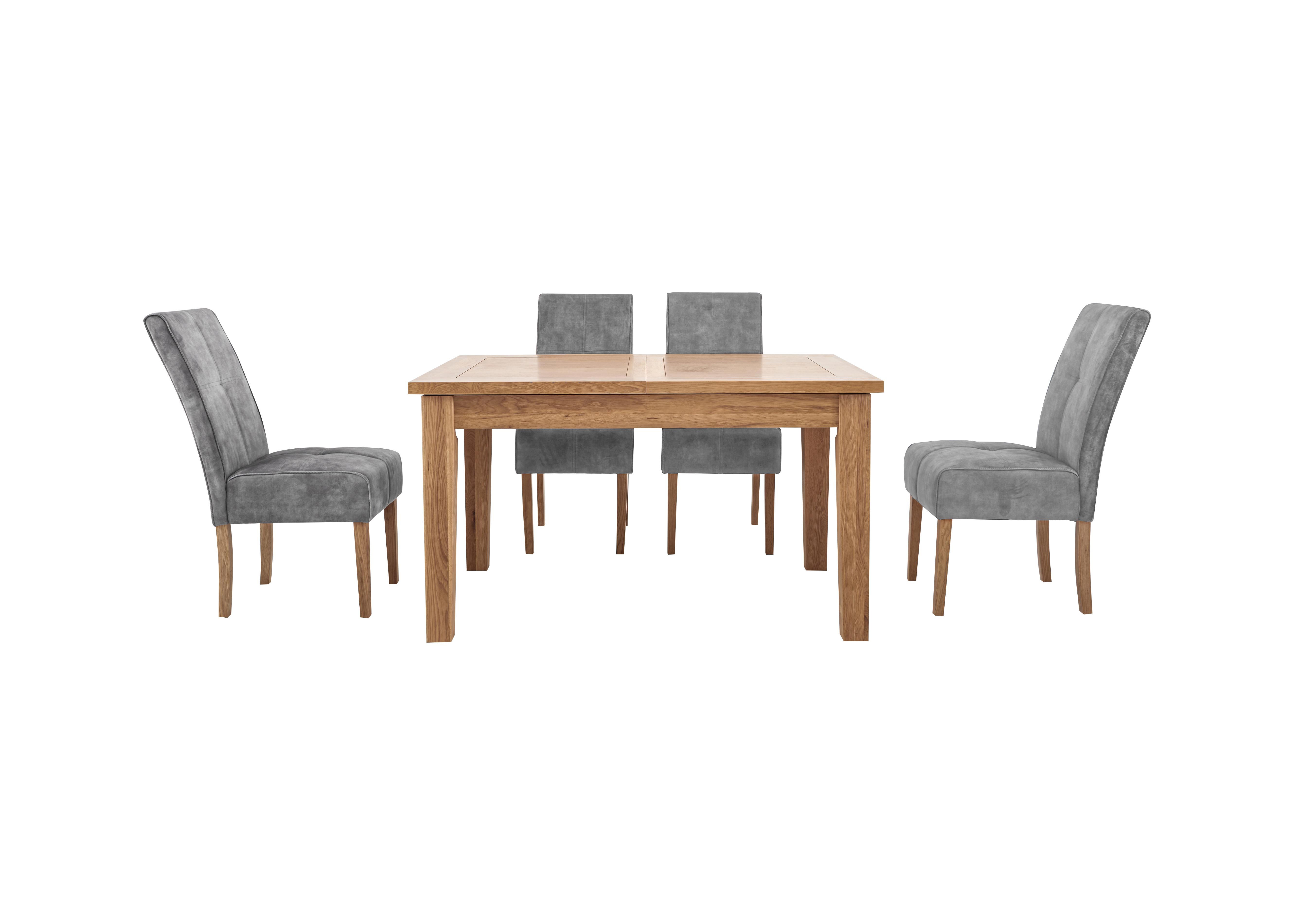 California Solid Oak Rectangular Extending Table and 4 Velvet Fabric Dining Chairs in Silver on Furniture Village