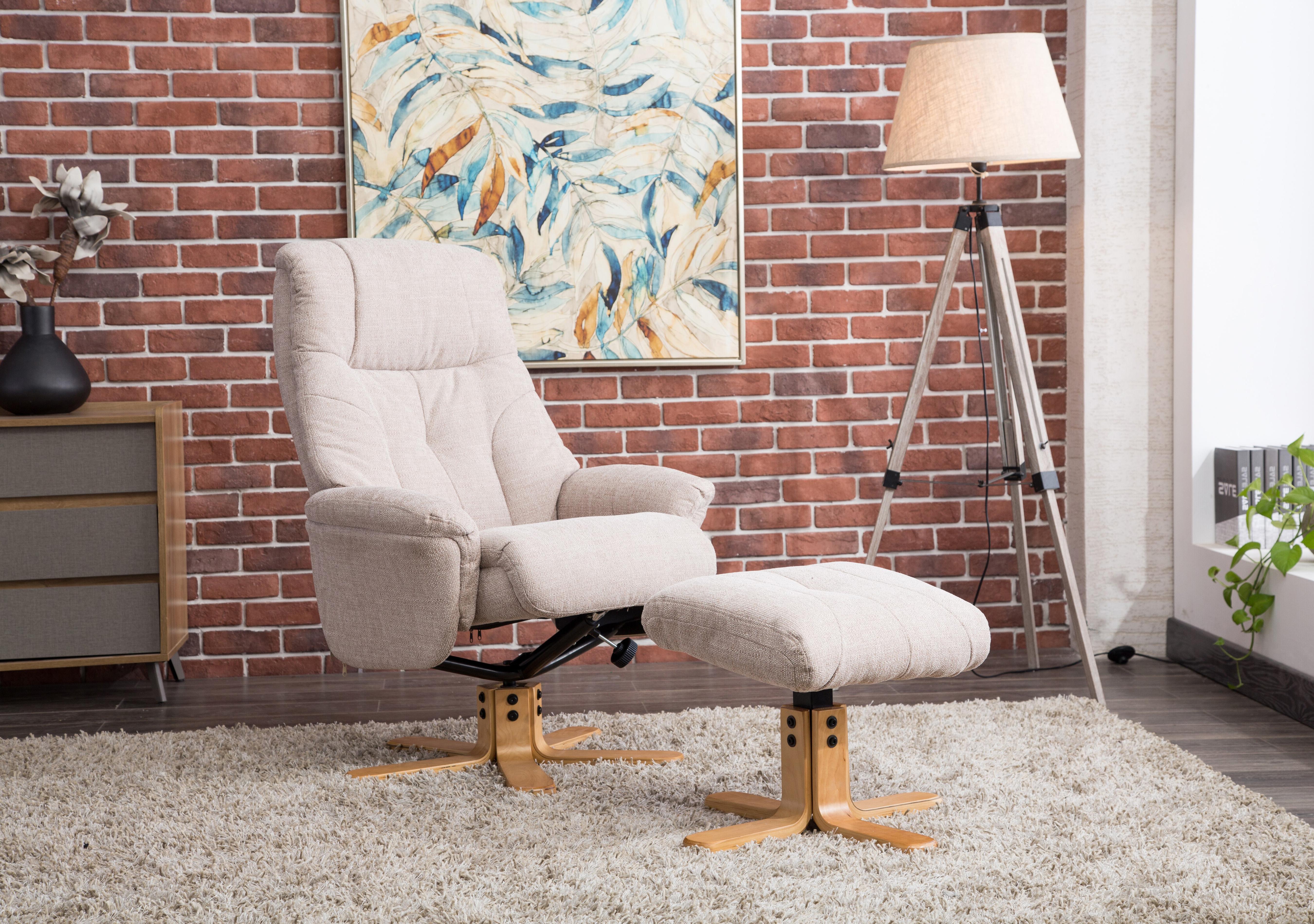 Muscat Fabric Swivel Recliner Chair with Footstool in  on Furniture Village