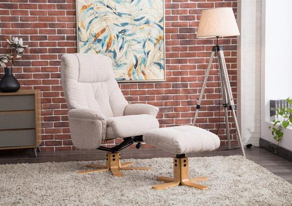 Muscat Fabric Swivel Recliner Chair with Footstool Furniture Village