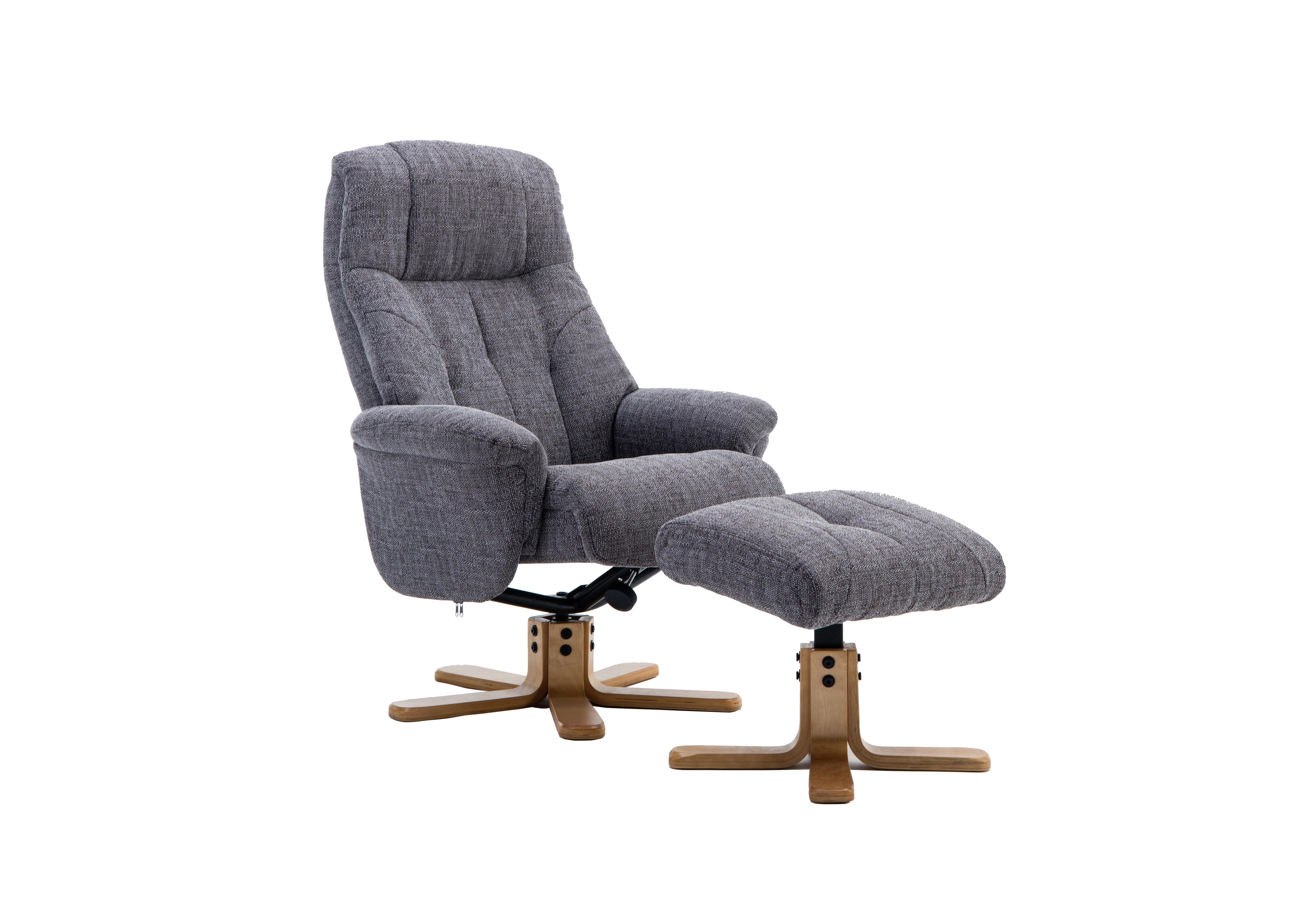 Muscat Fabric Swivel Recliner Chair with Footstool in Lisbon Grey on Furniture Village