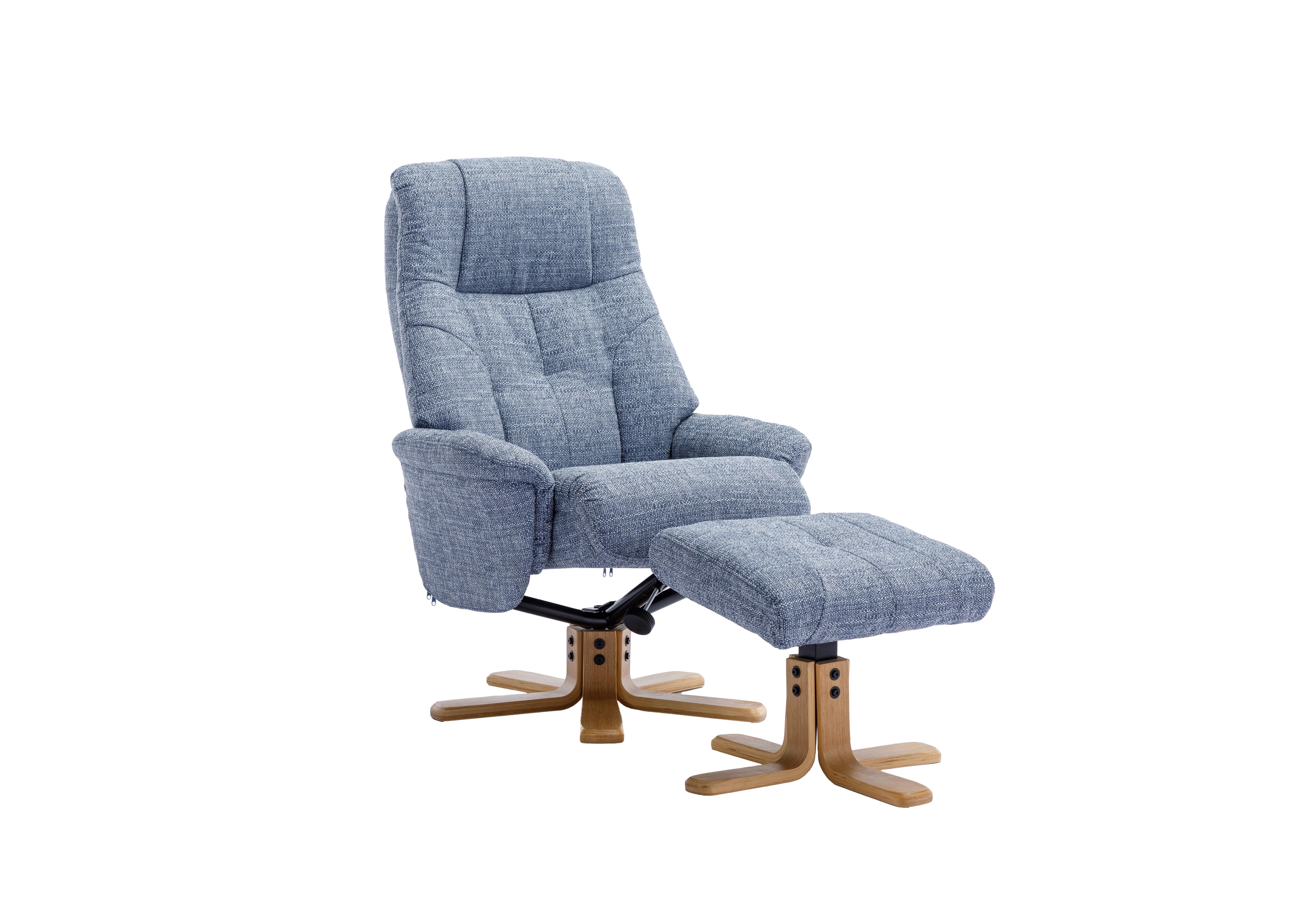 Muscat Fabric Swivel Recliner Chair with Footstool in Lisbon Marine on Furniture Village