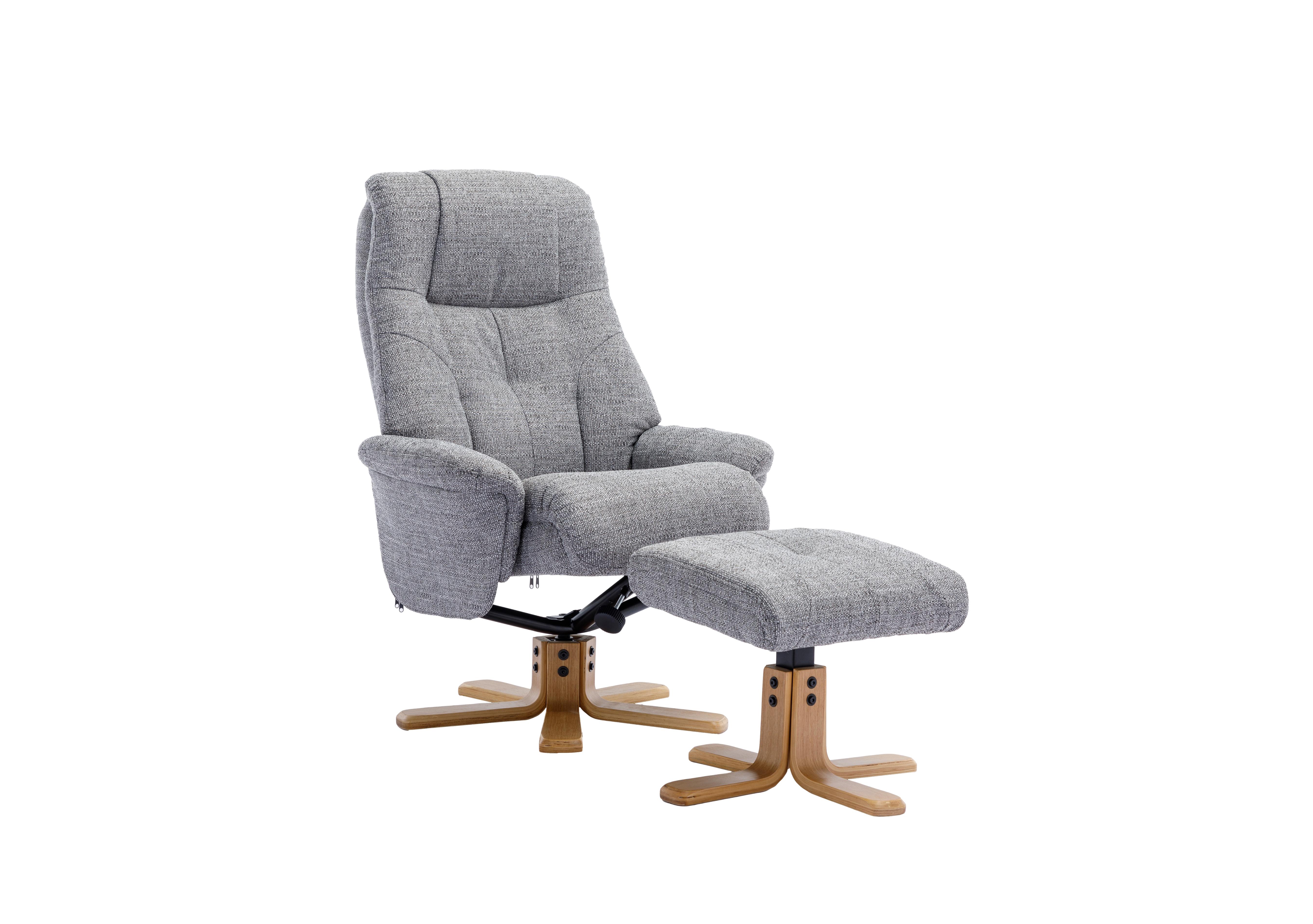 Muscat Fabric Swivel Recliner Chair with Footstool in Lisbon Rock on Furniture Village
