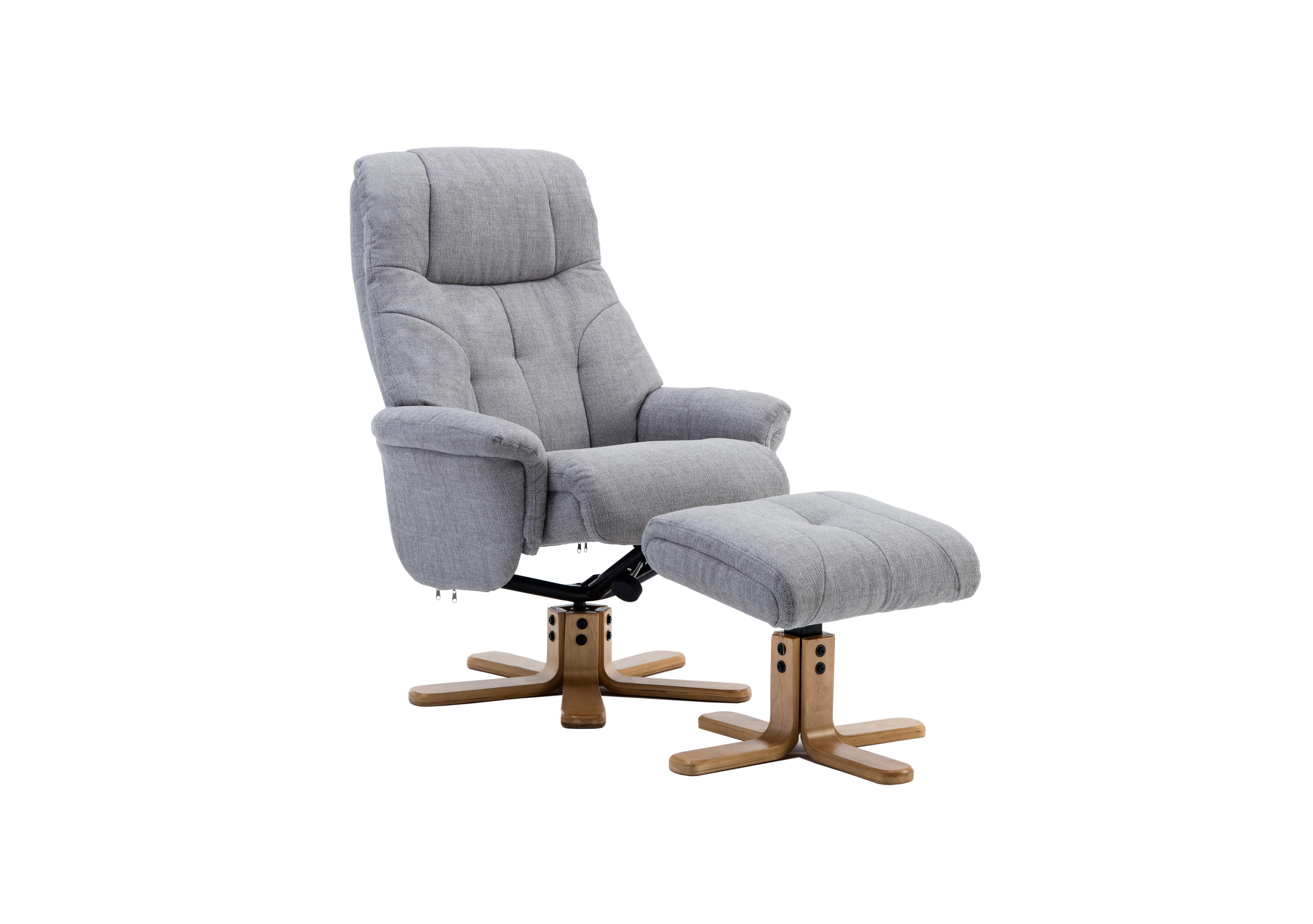Muscat Fabric Swivel Recliner Chair with Footstool in Lisbon Silver on Furniture Village