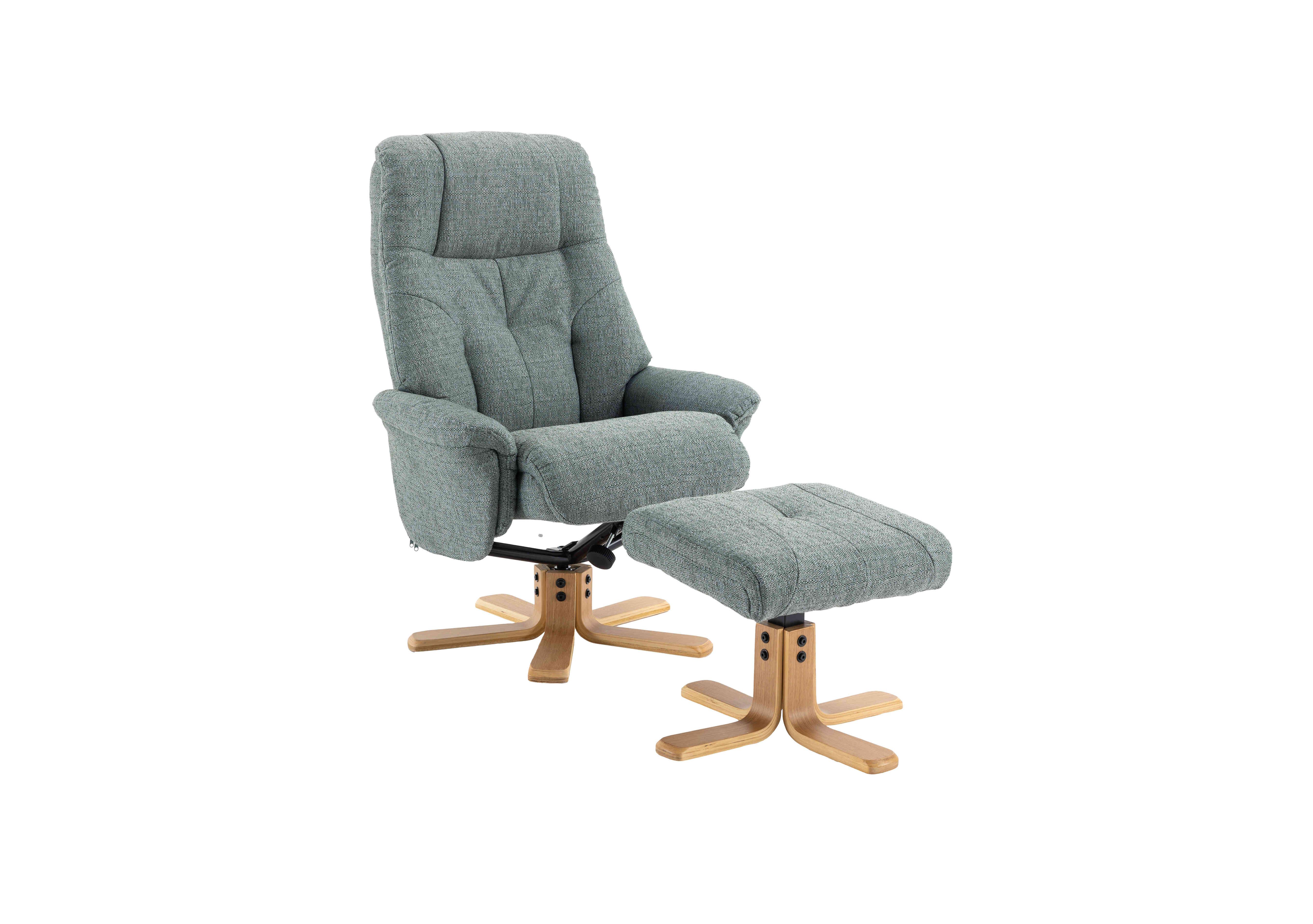 Muscat Fabric Swivel Recliner Chair with Footstool in Lisbon Teal on Furniture Village