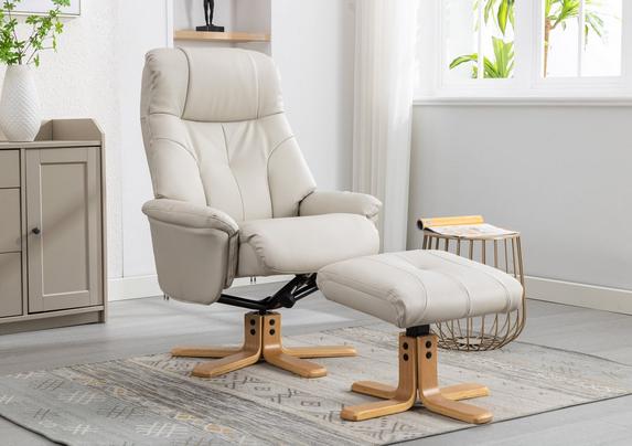 Leather Tv Chair With Footstool Gilman Creek Karma Cream Top Grain