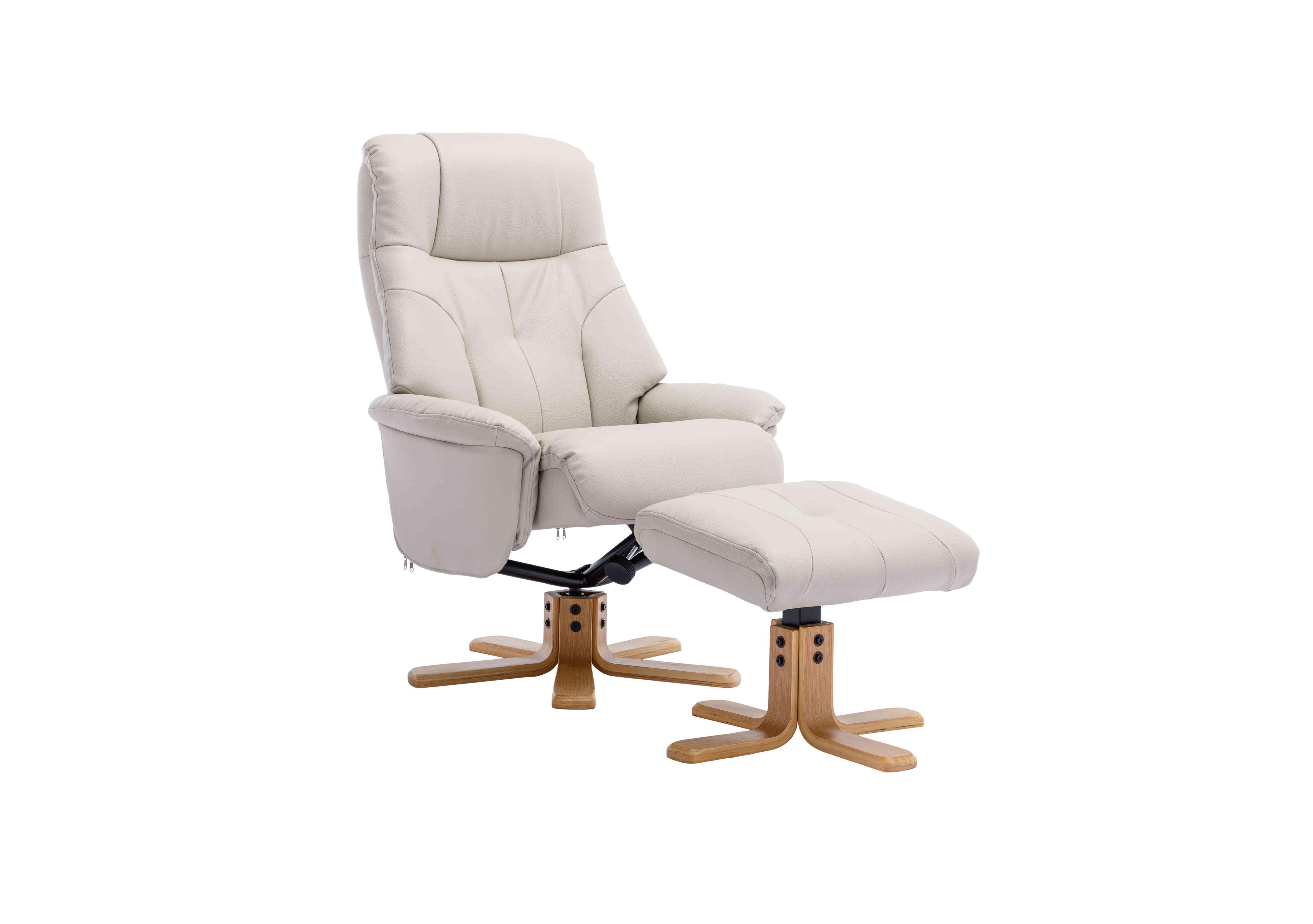 Muscat Leather Swivel Recliner Chair and Footstool in Mushroom on Furniture Village
