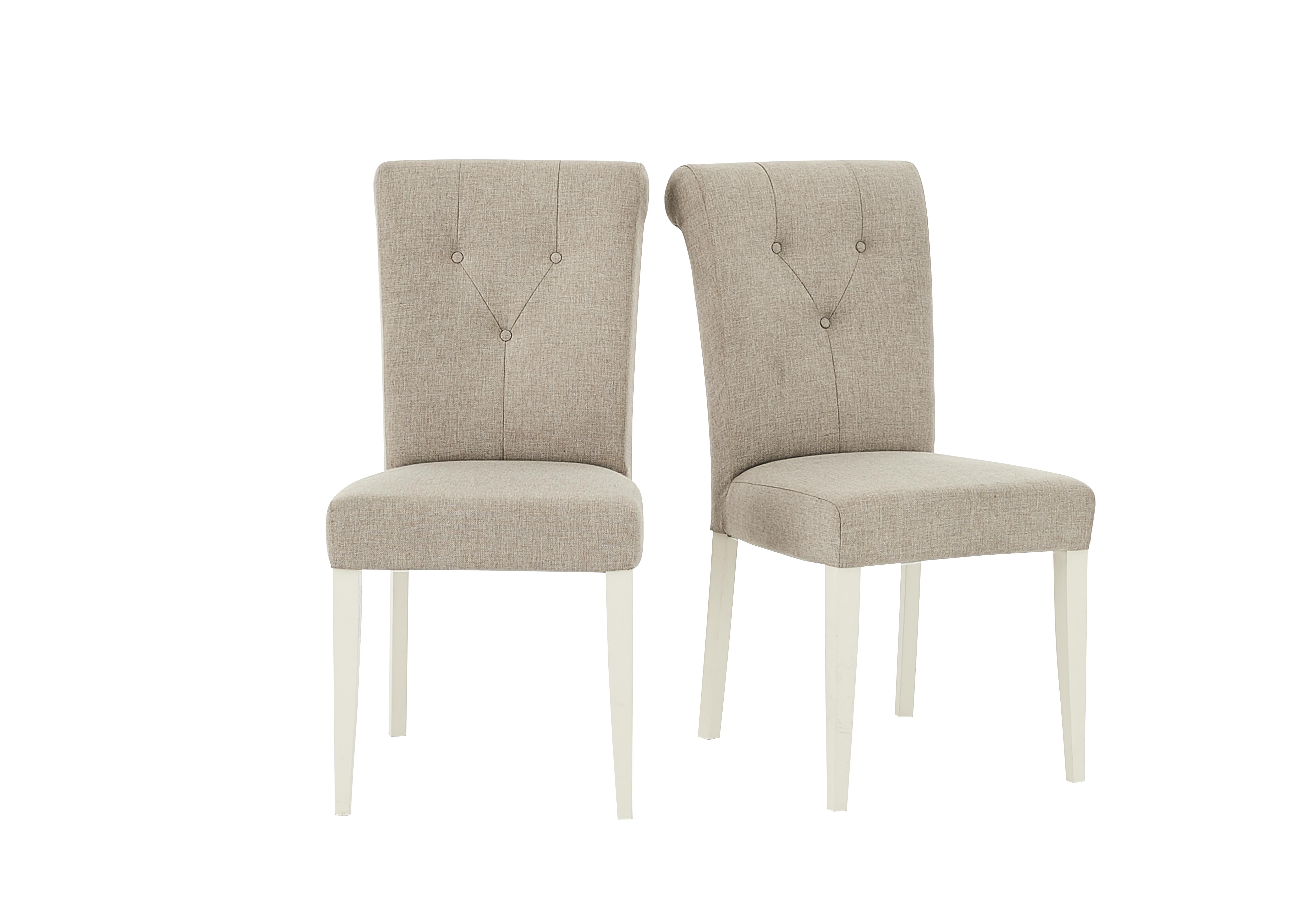Annecy Pair of Upholstered Fabric Roll Back Dining Chairs in Soft Grey Paint on Furniture Village