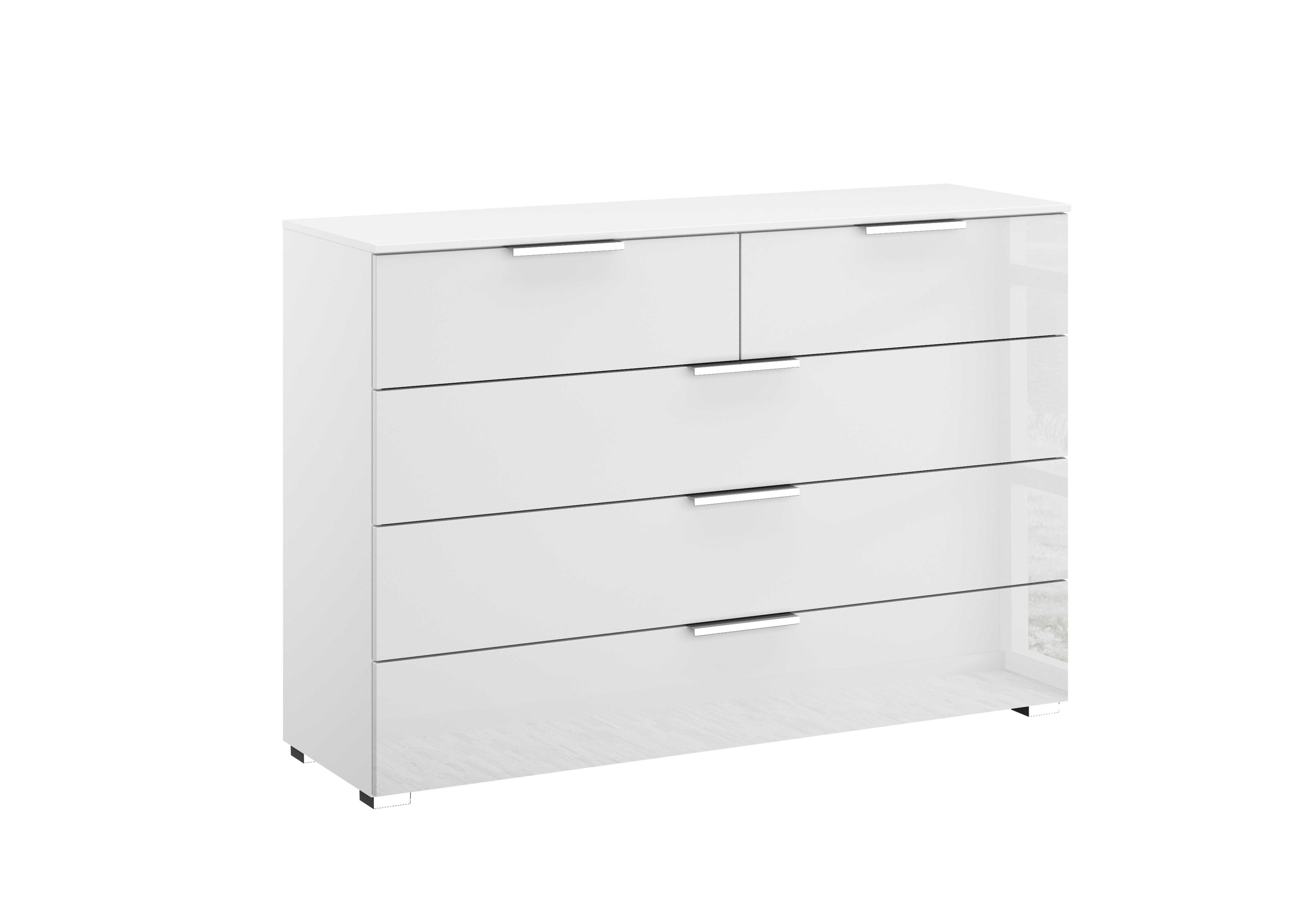 Perth 5 Drawer Chest in Z2600 White Carc/White Glass on Furniture Village