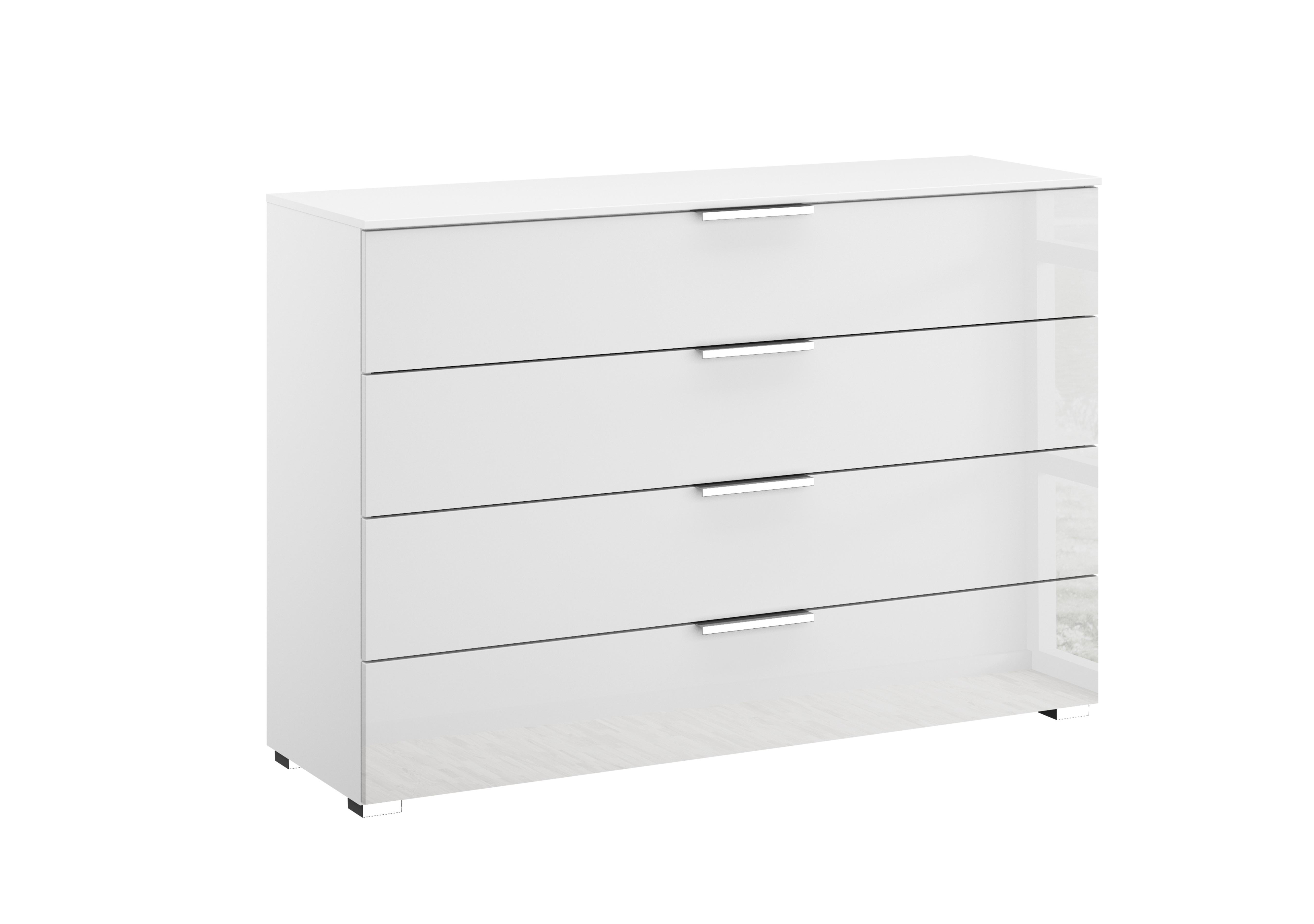 Perth 4 Drawer Wide Chest in Z2600 White Carc/White Glass on Furniture Village
