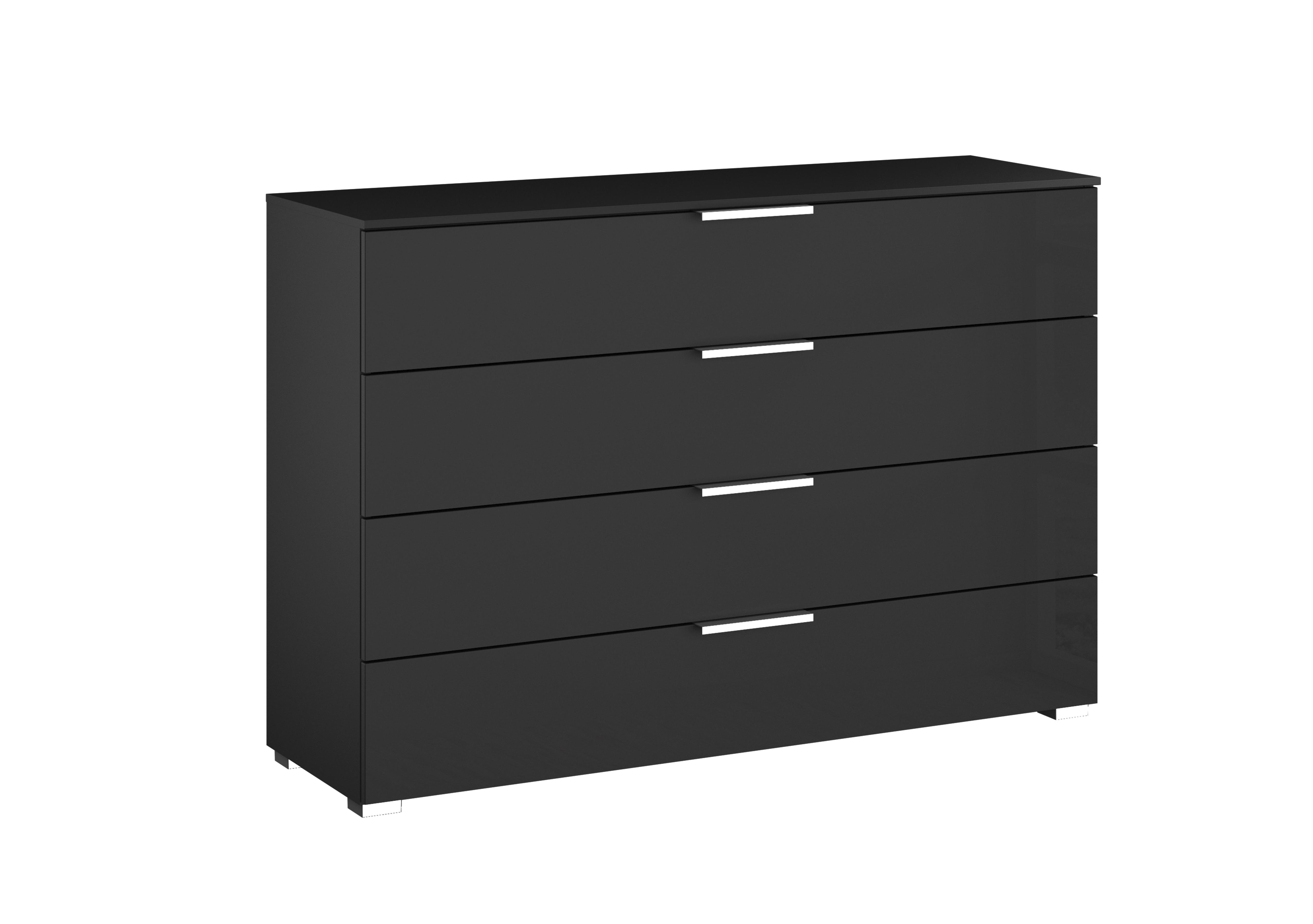 Perth 4 Drawer Wide Chest in Z2602 Black Carc/Black Glass on Furniture Village