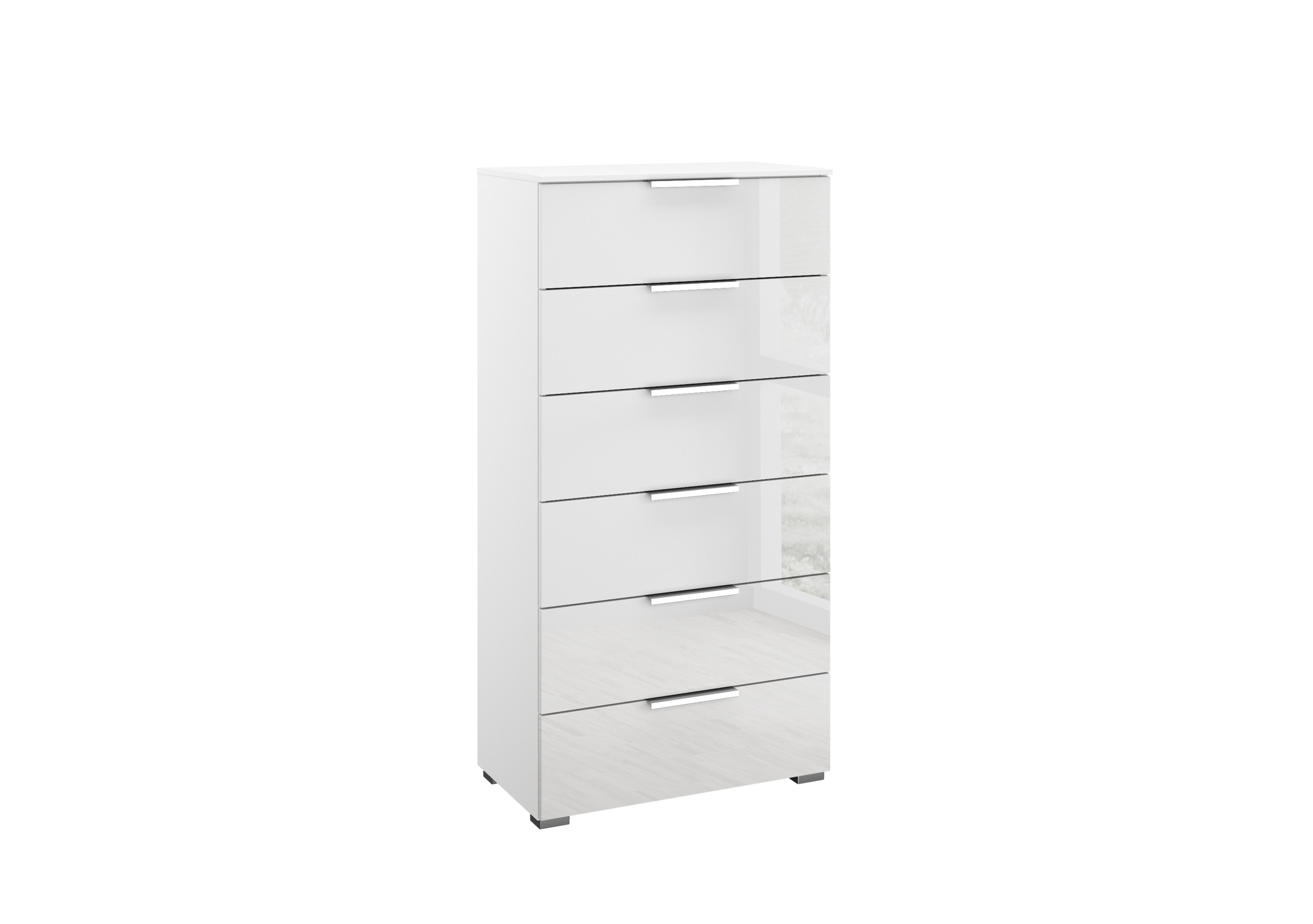 Perth 6 Drawer Chest in Z2600 White Carc/White Glass on Furniture Village