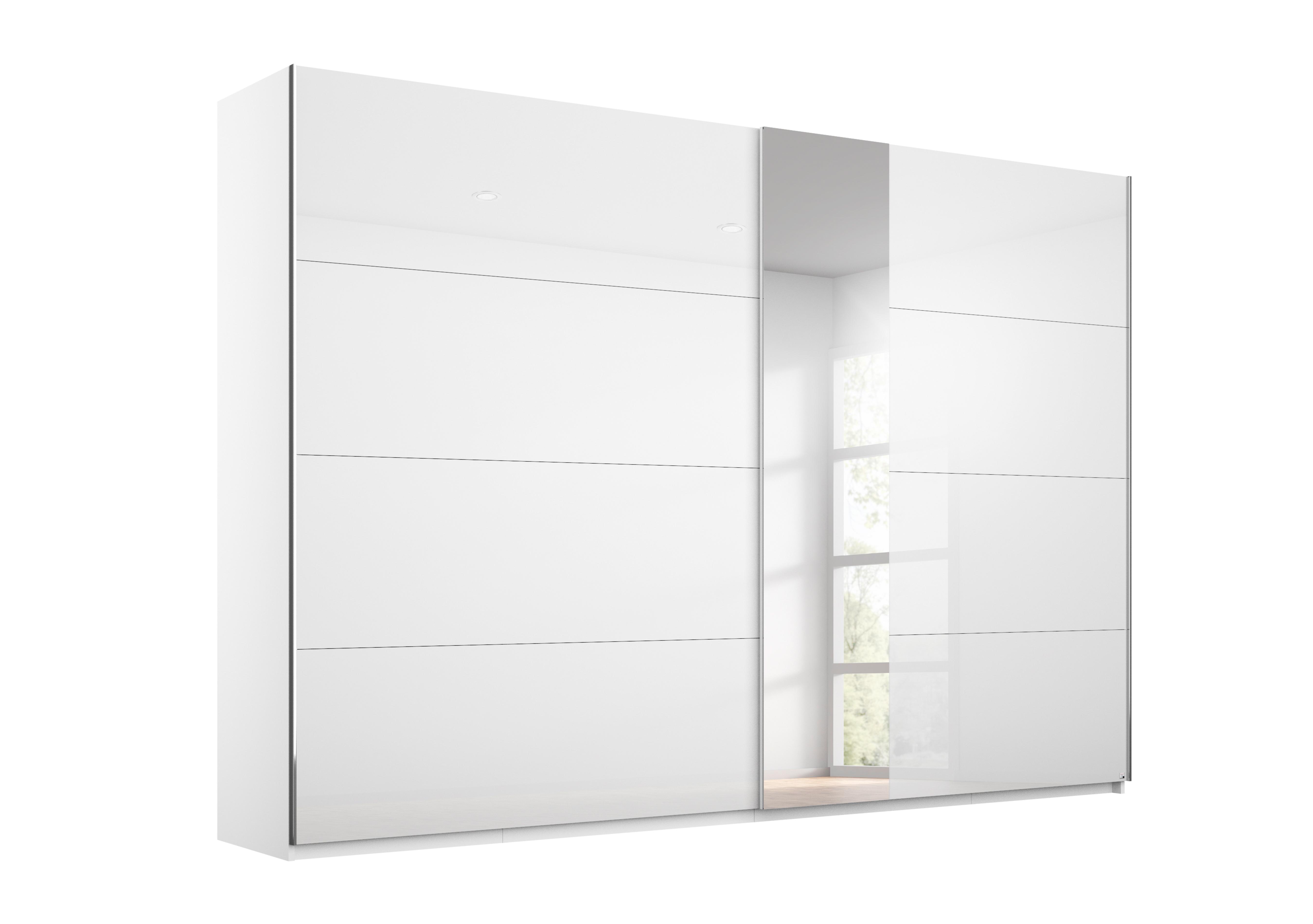 Perth Sliding 280cm Wardrobe in Z2600 White Carc/White Glass on Furniture Village