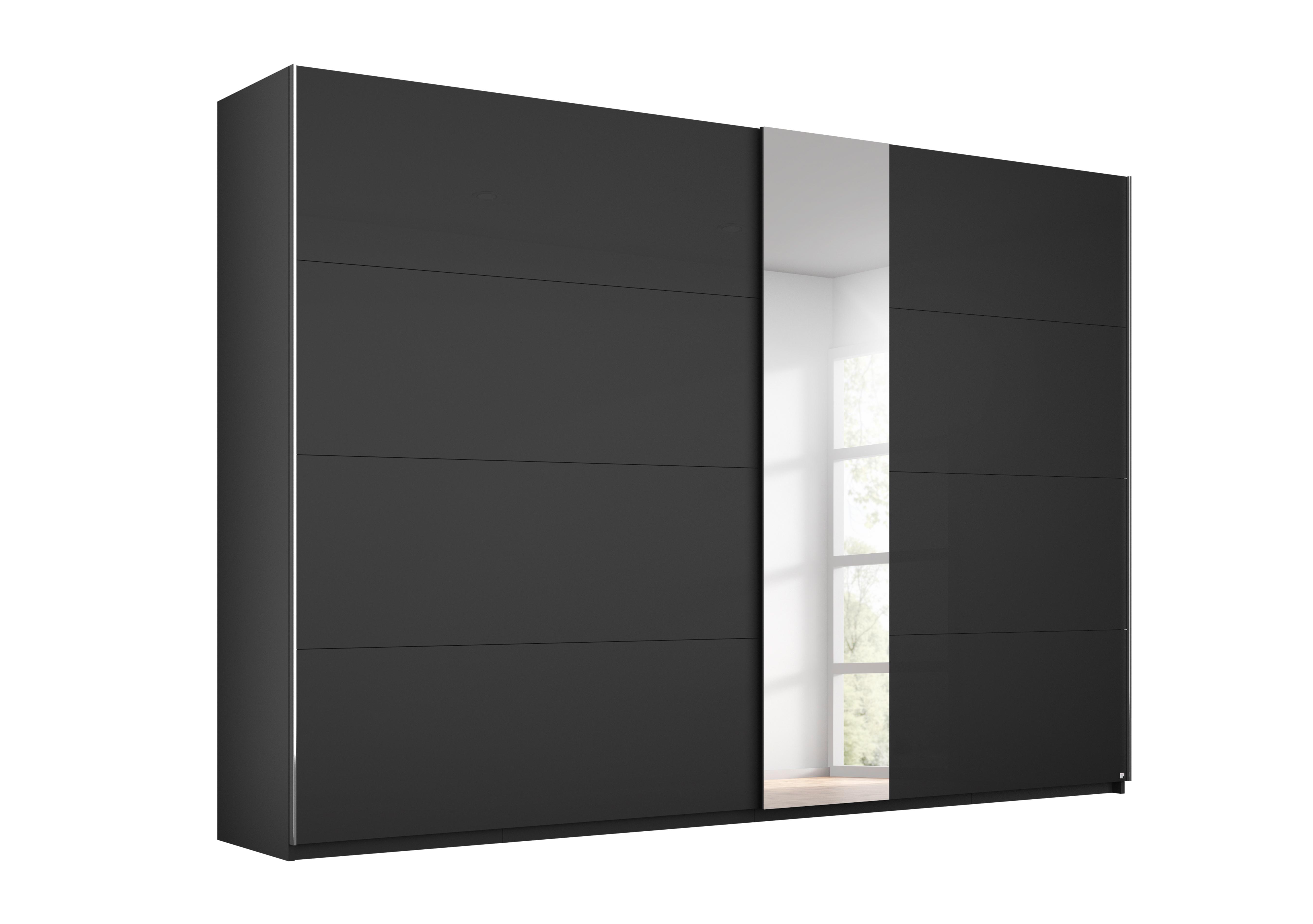 Perth Sliding 280cm Wardrobe in Z2602 Black Carc/Black Glass on Furniture Village