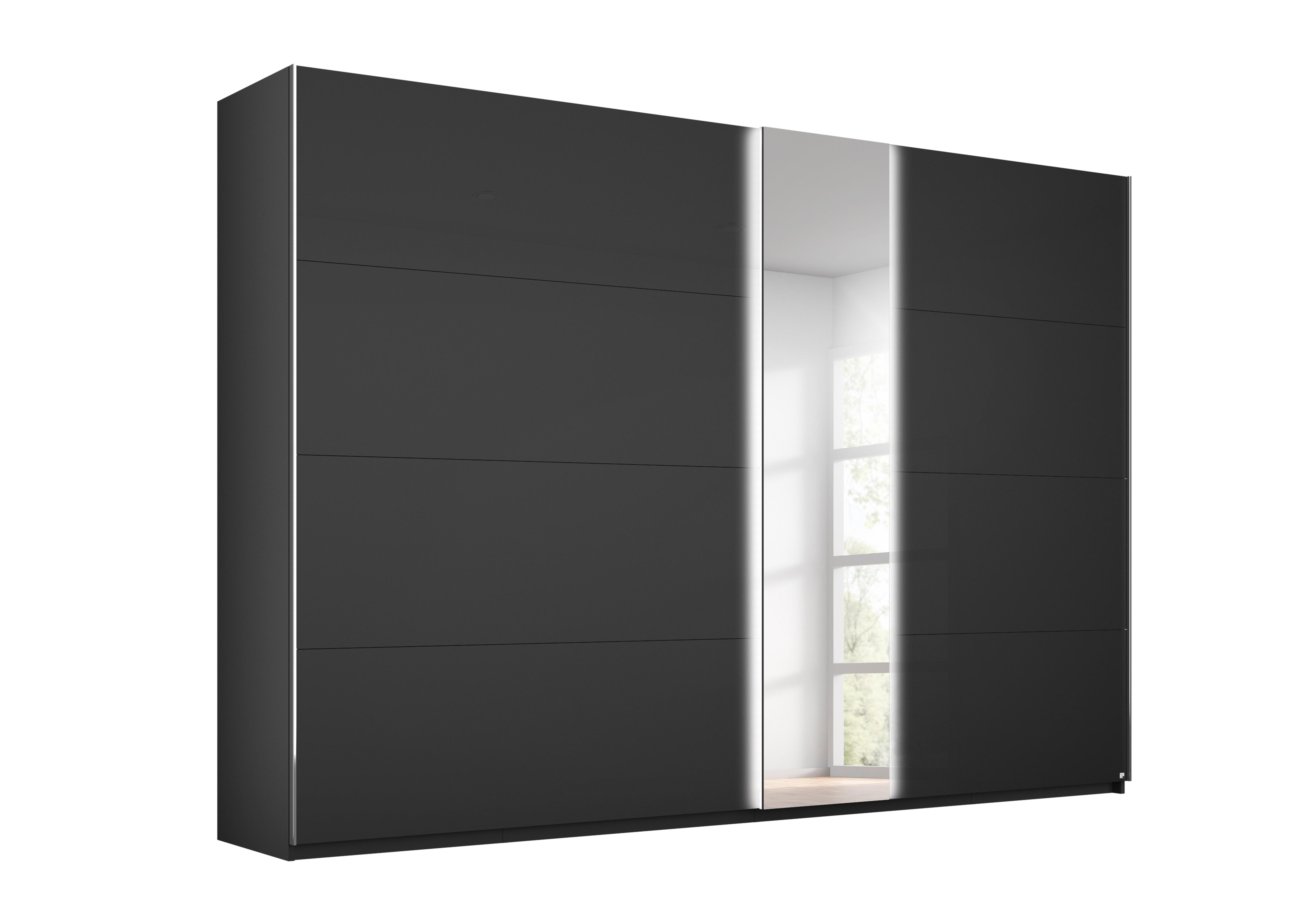 Perth Sliding 280cm Wardrobe with Lights in Z2602 Black Carc/Black Glass on Furniture Village