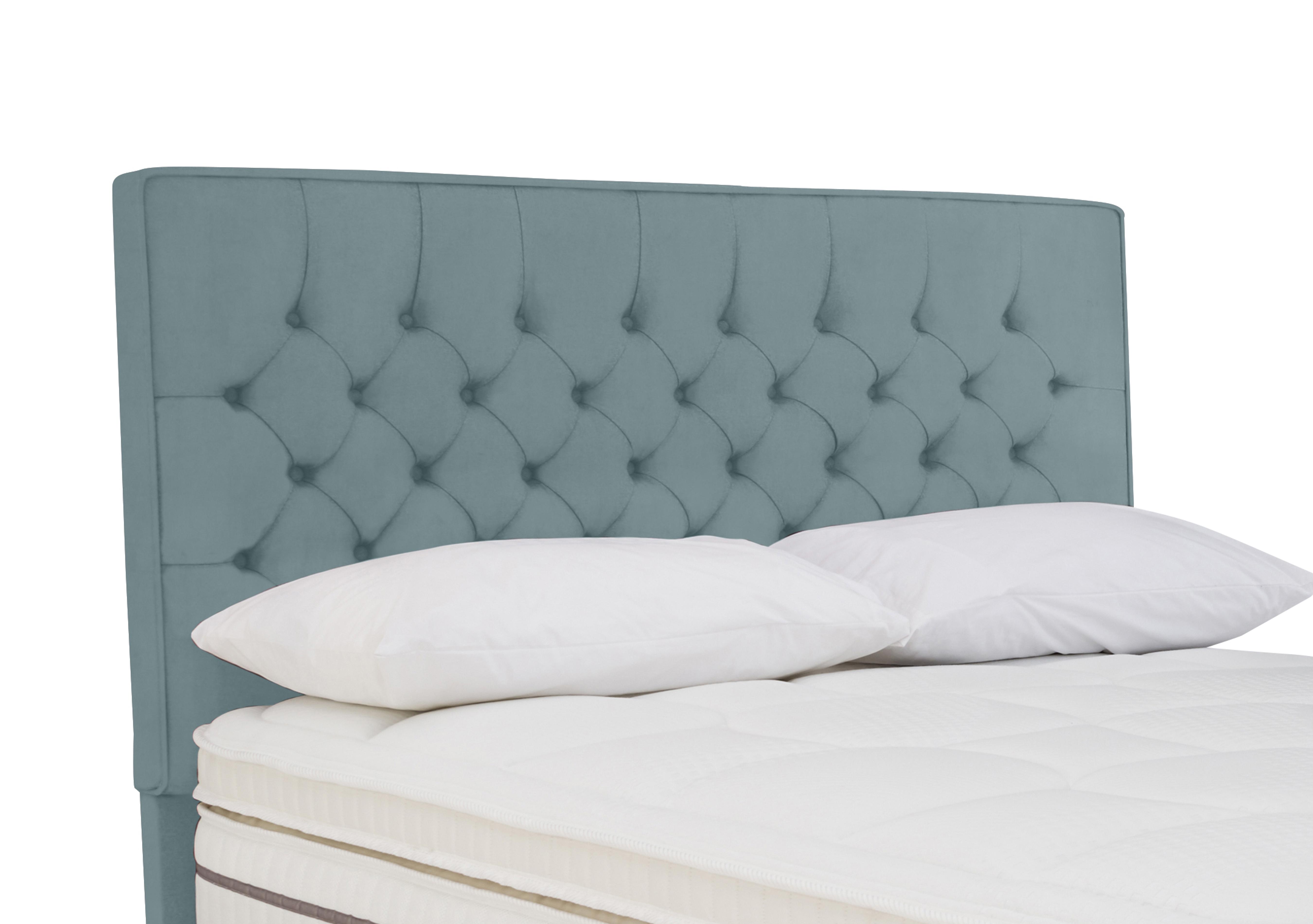 Bourbon Floor Standing Headboard in Plush Light Blue on Furniture Village