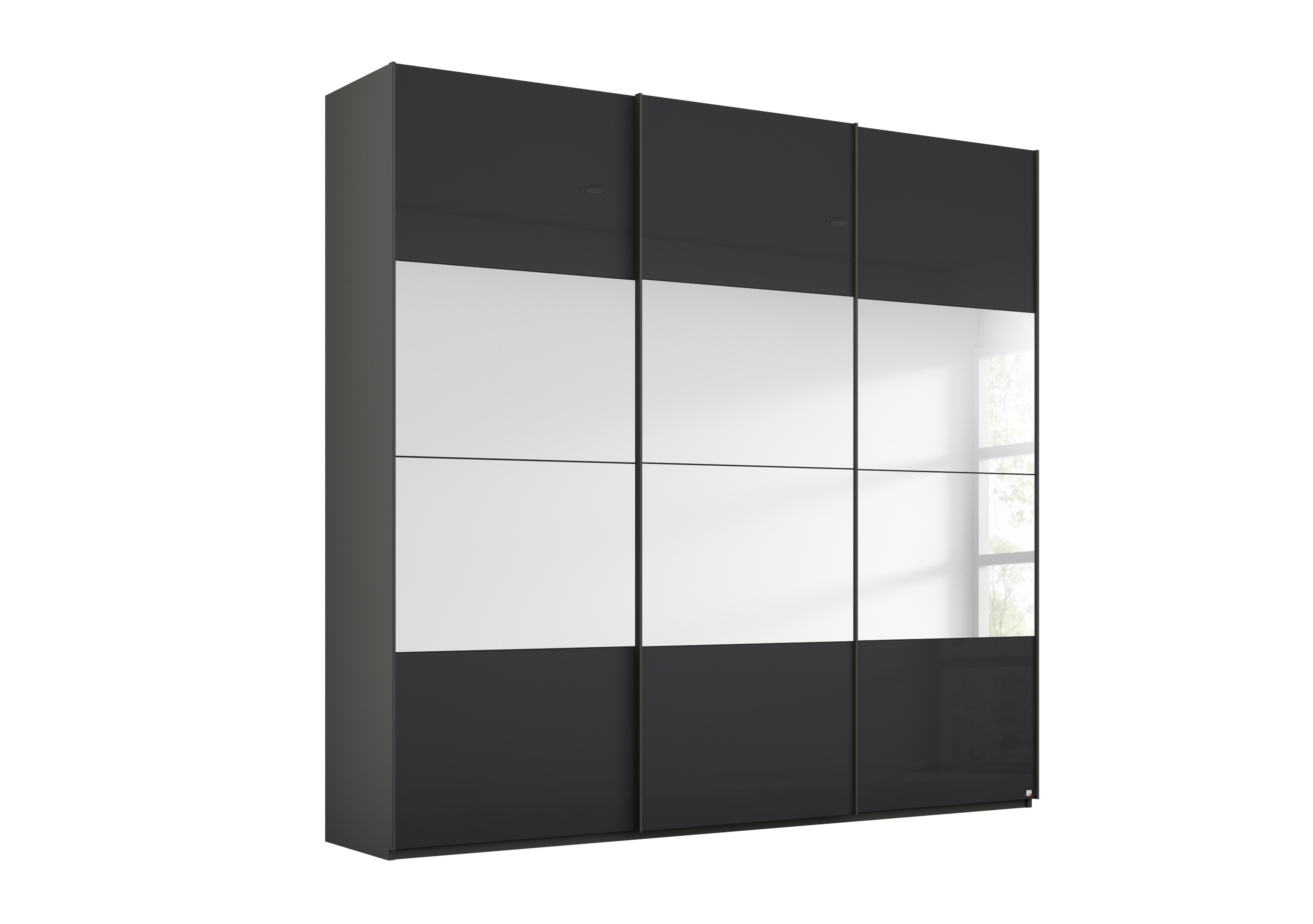 Formes Glass 3 Door Sliding Wardrobe with Horizontal Mirrors in A140b Graphite Basalt Front on Furniture Village