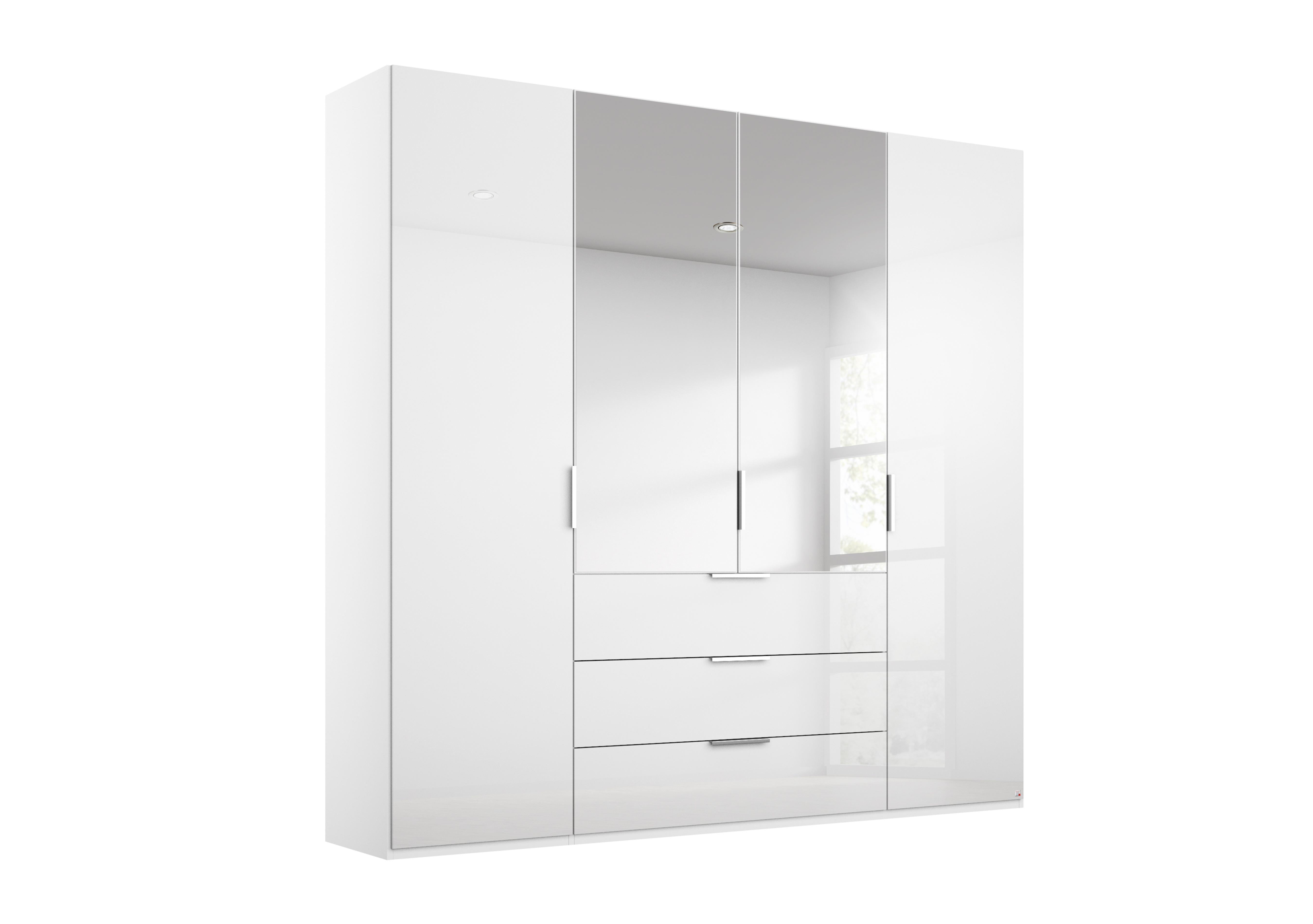 Formes Glass 4 Door Combo Hinged Wardrobe with 2 Mirrors and Drawers in A131b White White Front on Furniture Village