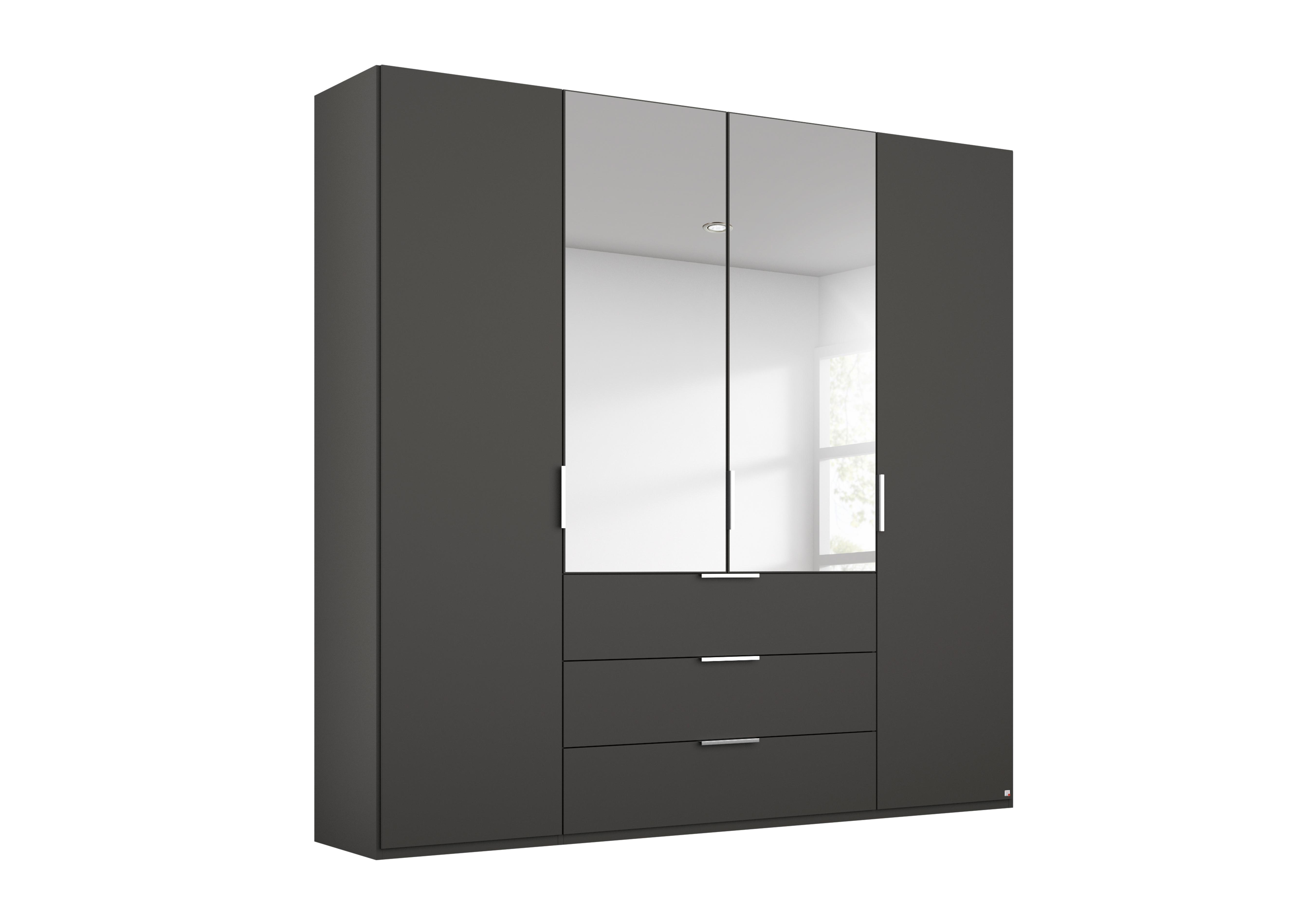 Formes Decor 4 Door Combo Hinged Wardrobe with 2 Mirrors and Drawers in A138b Graphite on Furniture Village