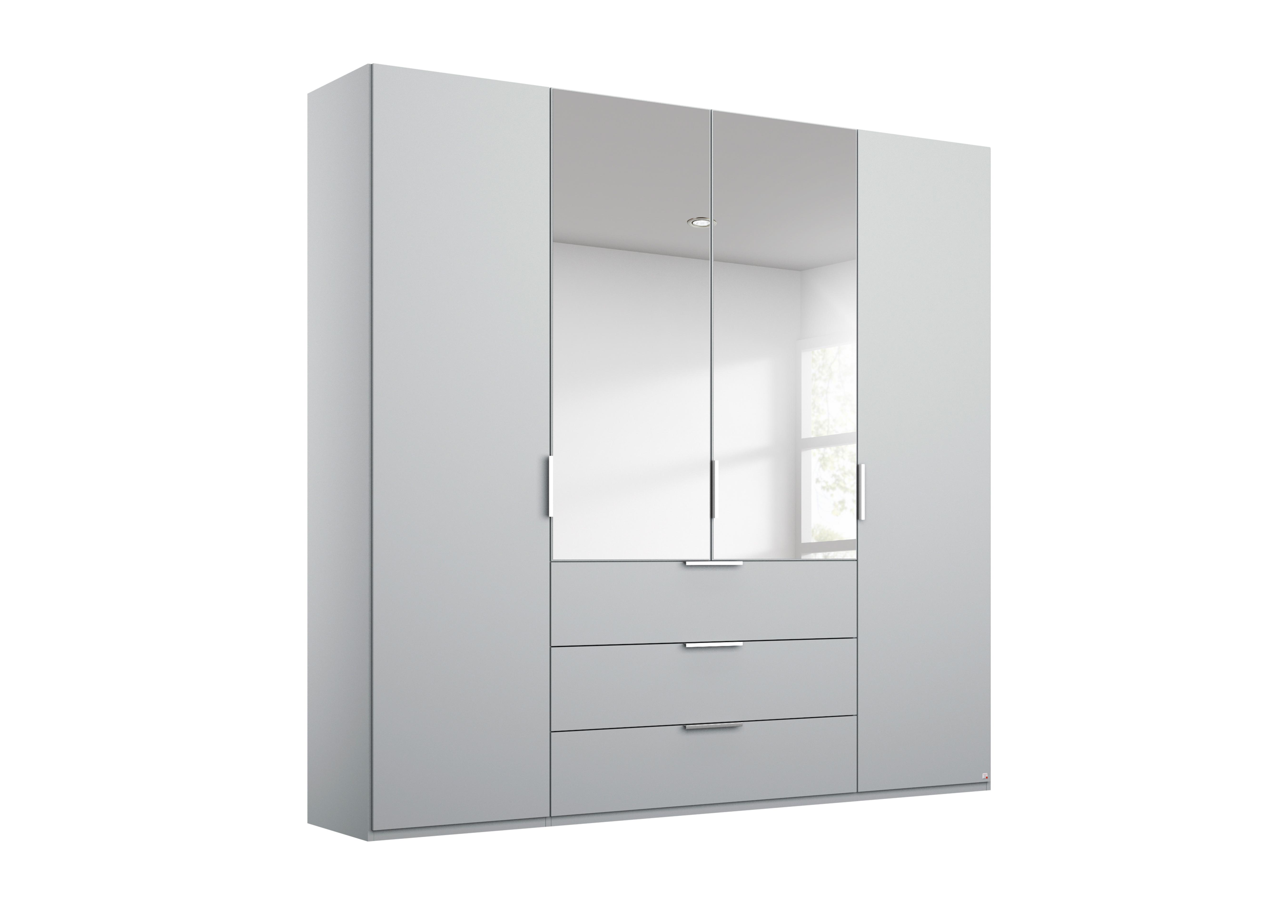 Formes Decor 4 Door Combi Hinged Wardrobe with 2 Mirrors and Drawers in A142b Silk Grey on Furniture Village