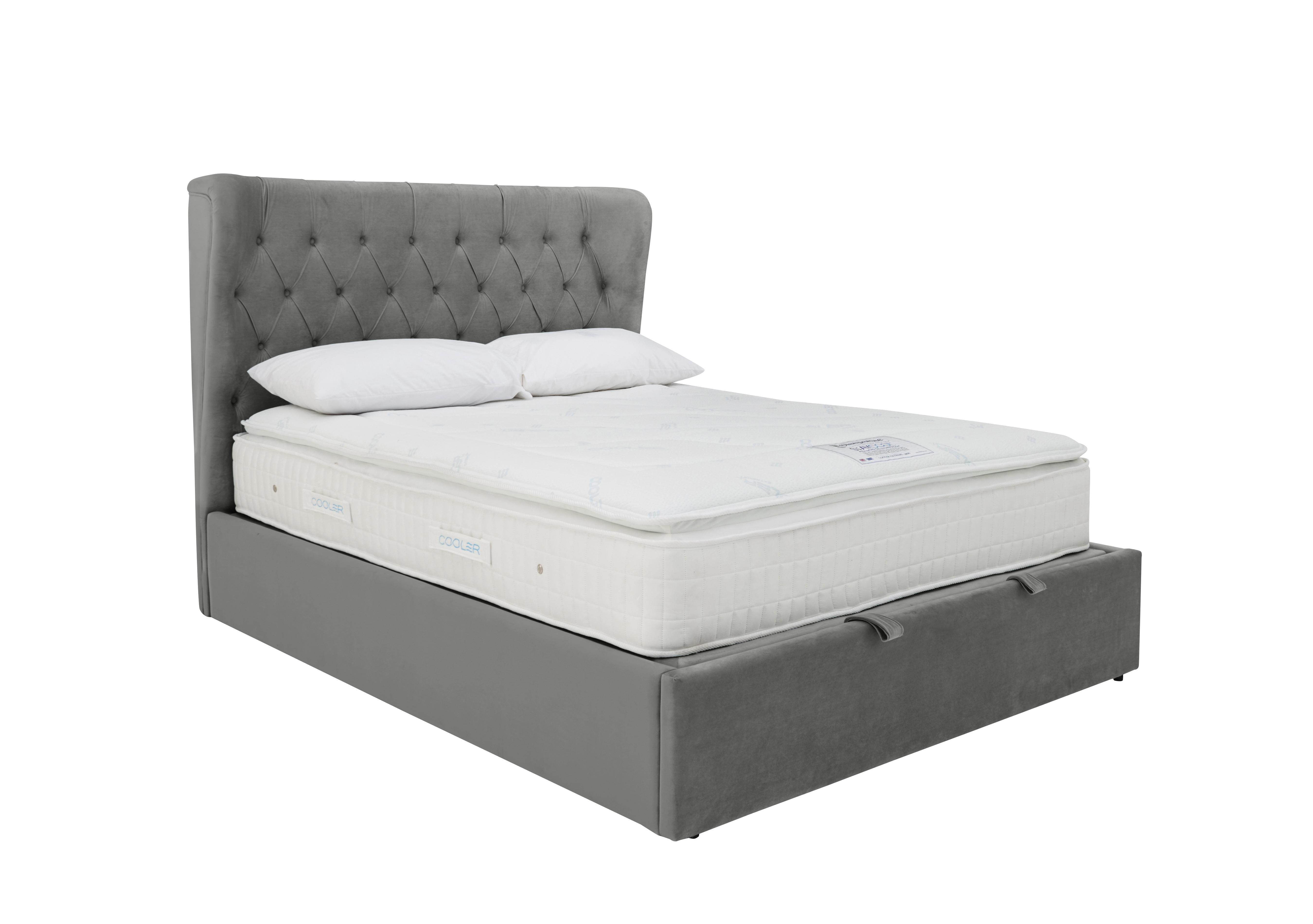 Calypso Ottoman Bed Frame in Brushed Velvet Silver Txtile13 on Furniture Village