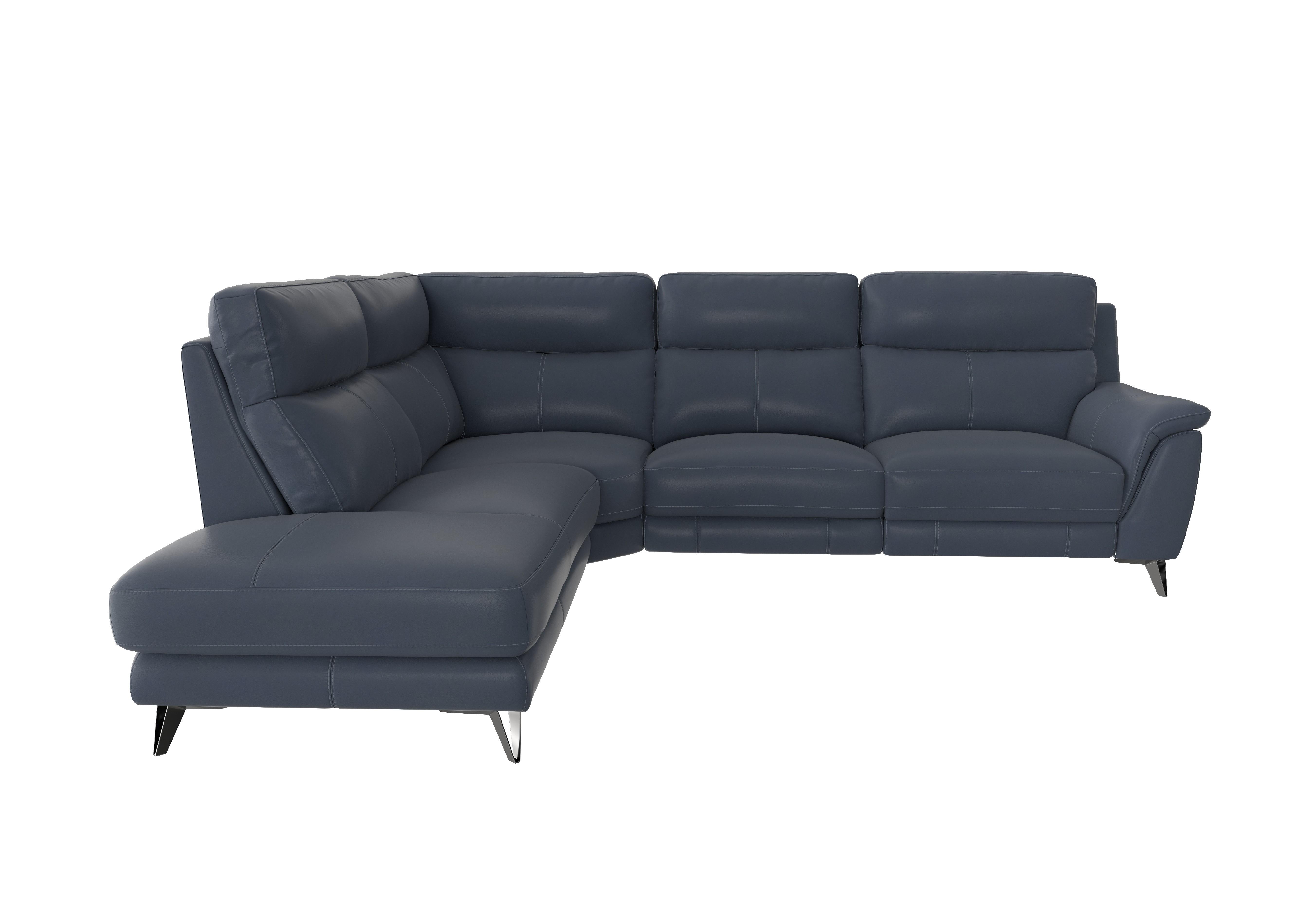 Contempo Chaise End Leather Sofa in Bv-313e Ocean Blue on Furniture Village