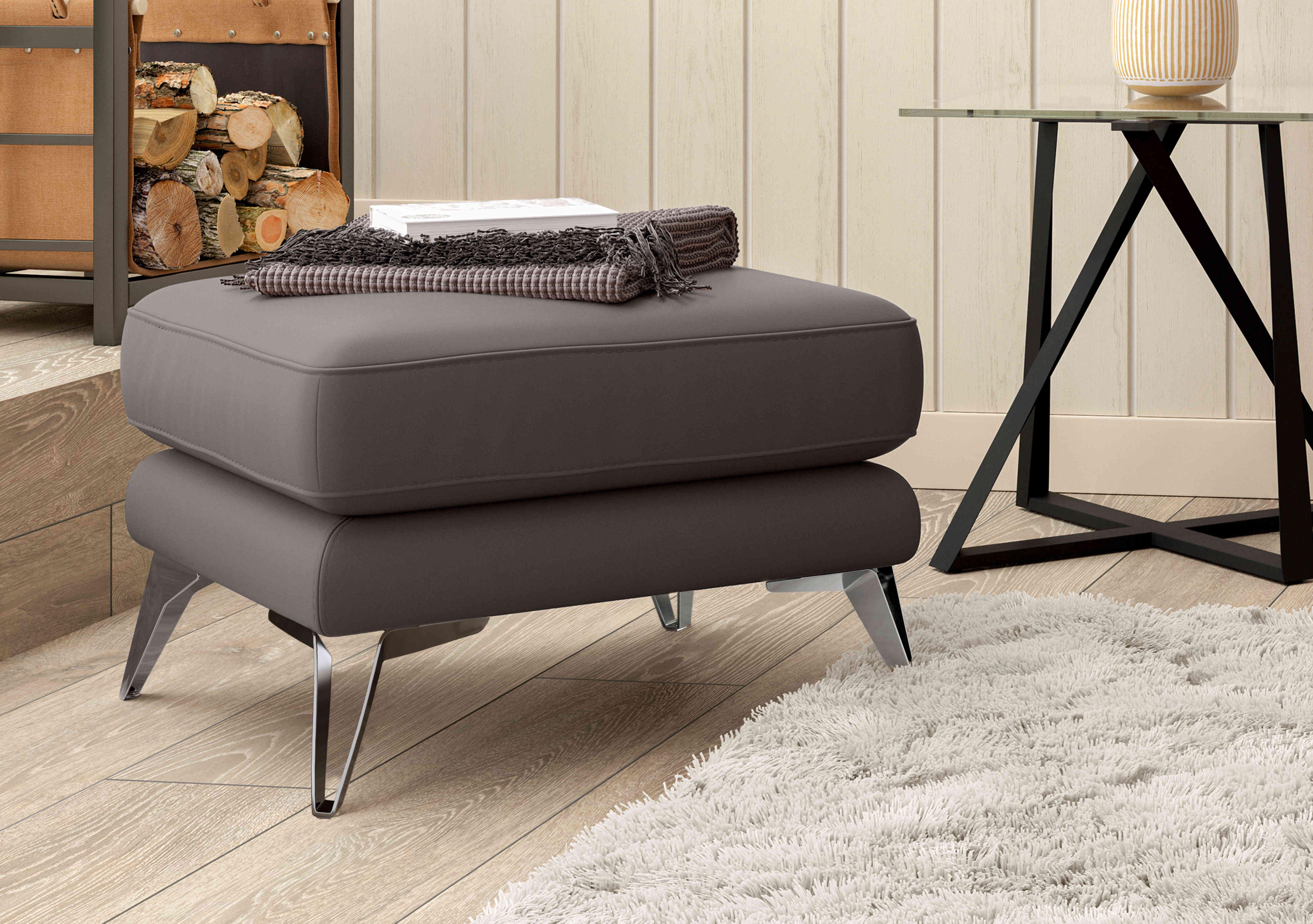 Contempo Leather Footstool in  on Furniture Village