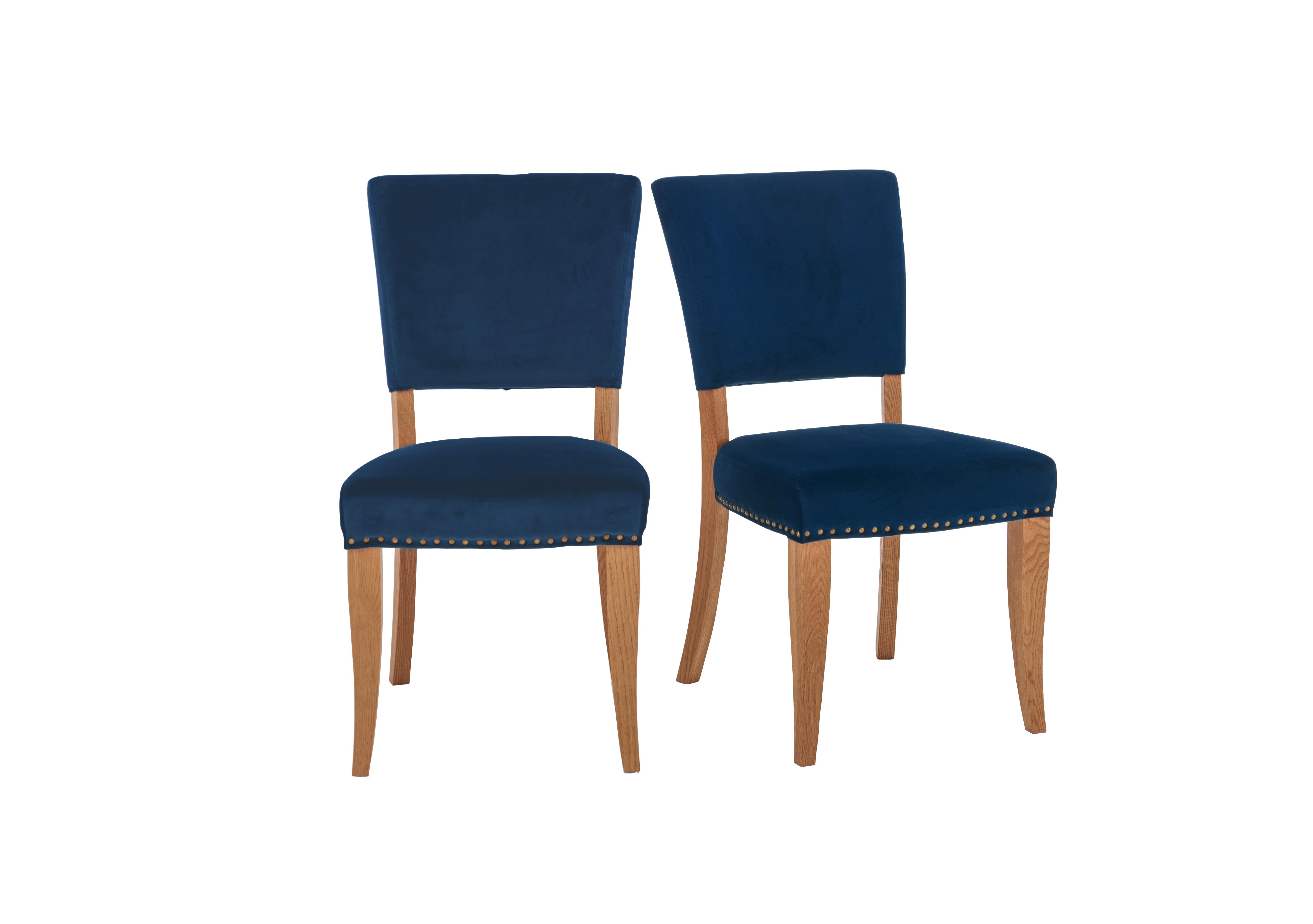 Globe Pair of Velvet Dining Chairs in Dark Blue on Furniture Village