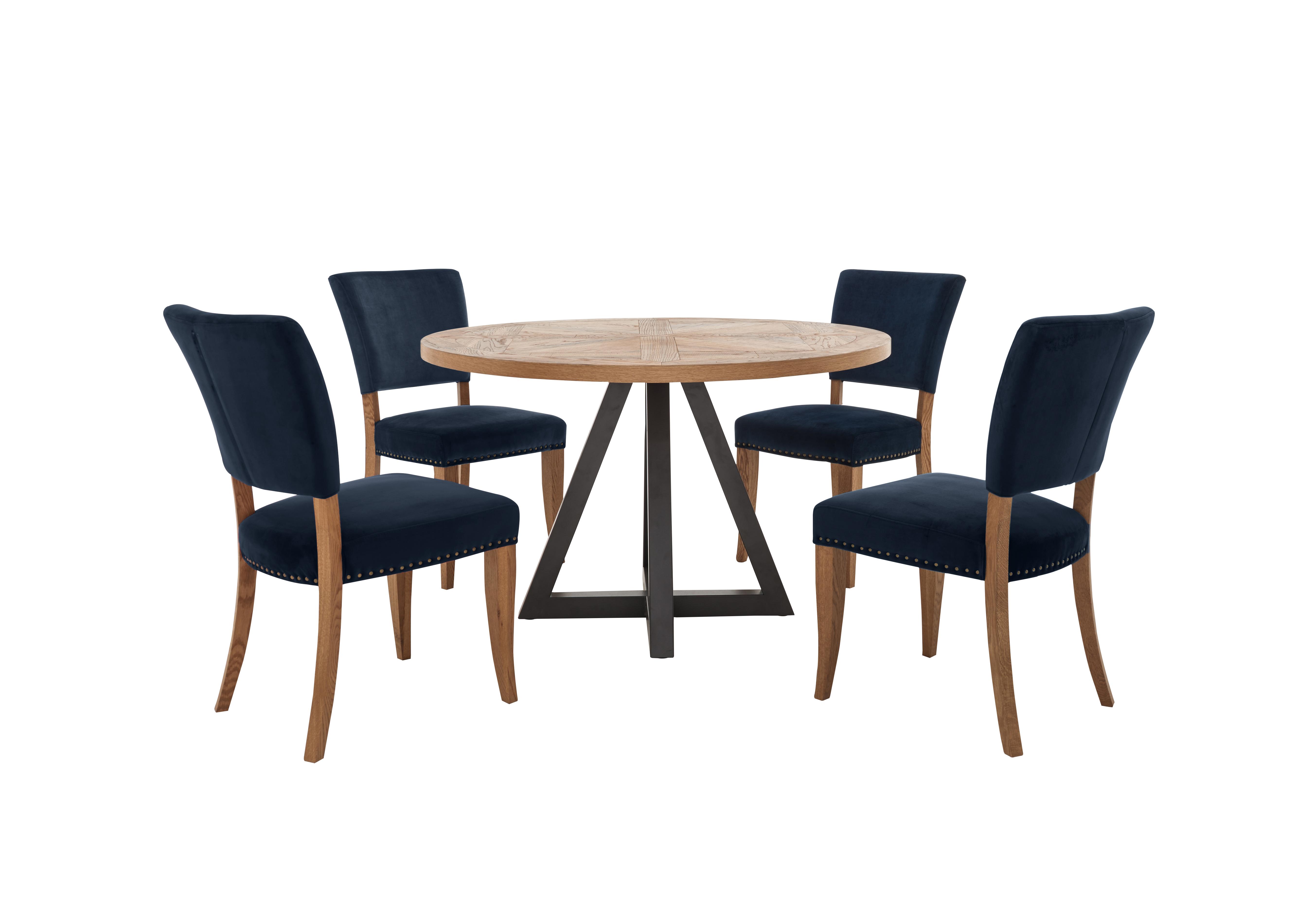 Globe Table and 4 Velvet Chairs Set in Dark Blue on Furniture Village