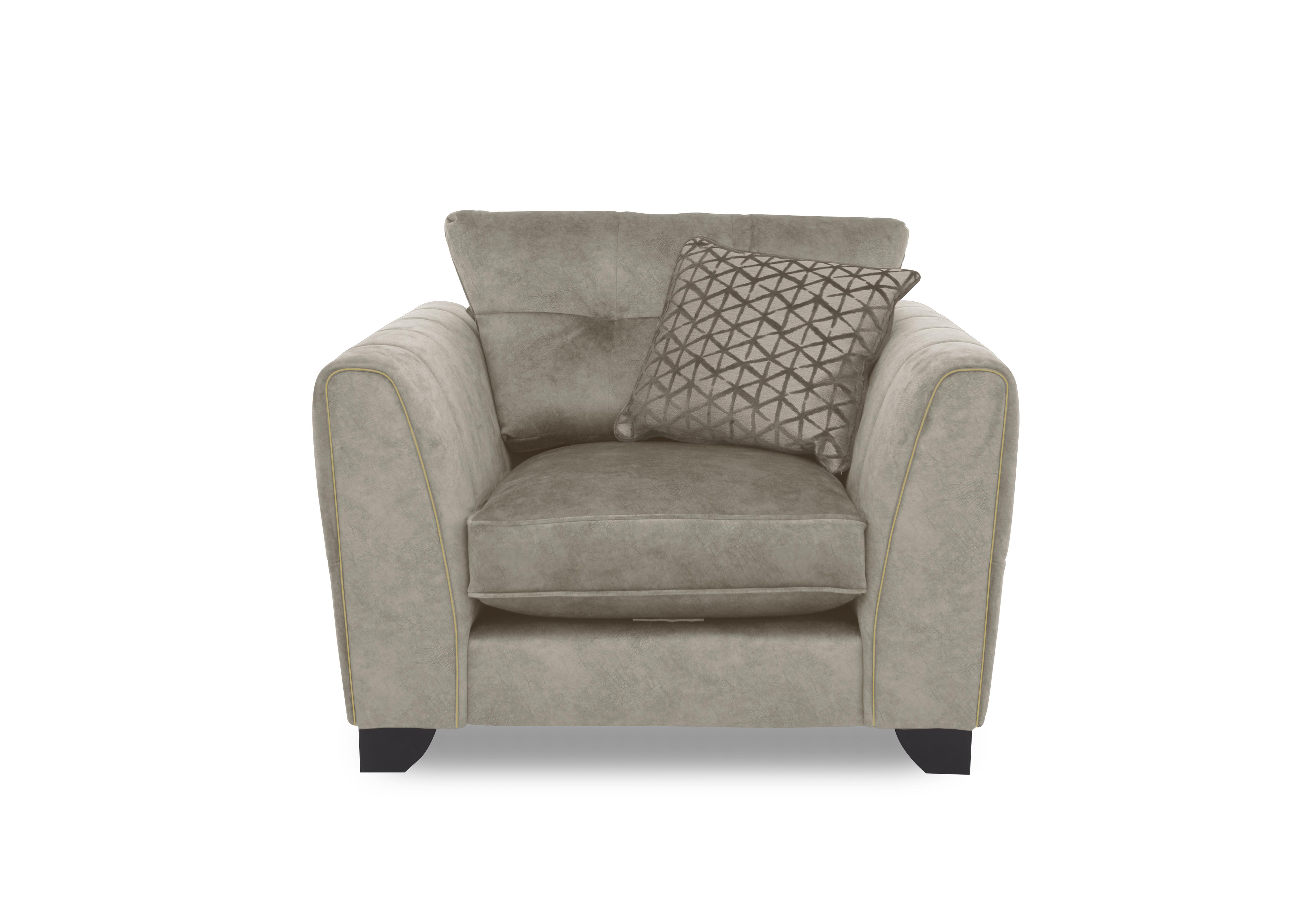 Ariana Fabric Classic Back Armchair in Dapple Oyster Brass Insert on Furniture Village