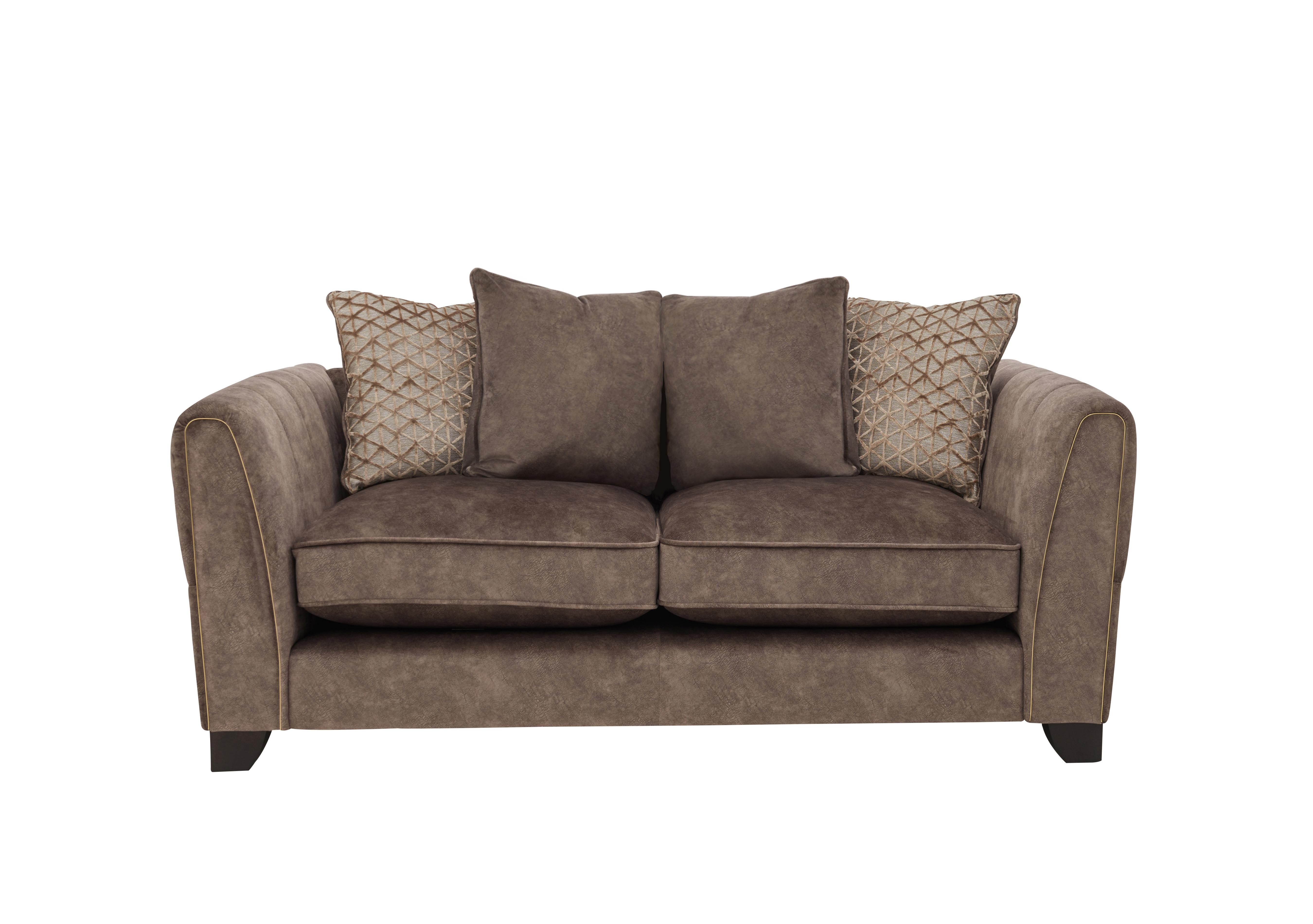 Ariana 2 Seater Fabric Pillow Back Sofa in Dapple Chocolate Brass Insert on Furniture Village